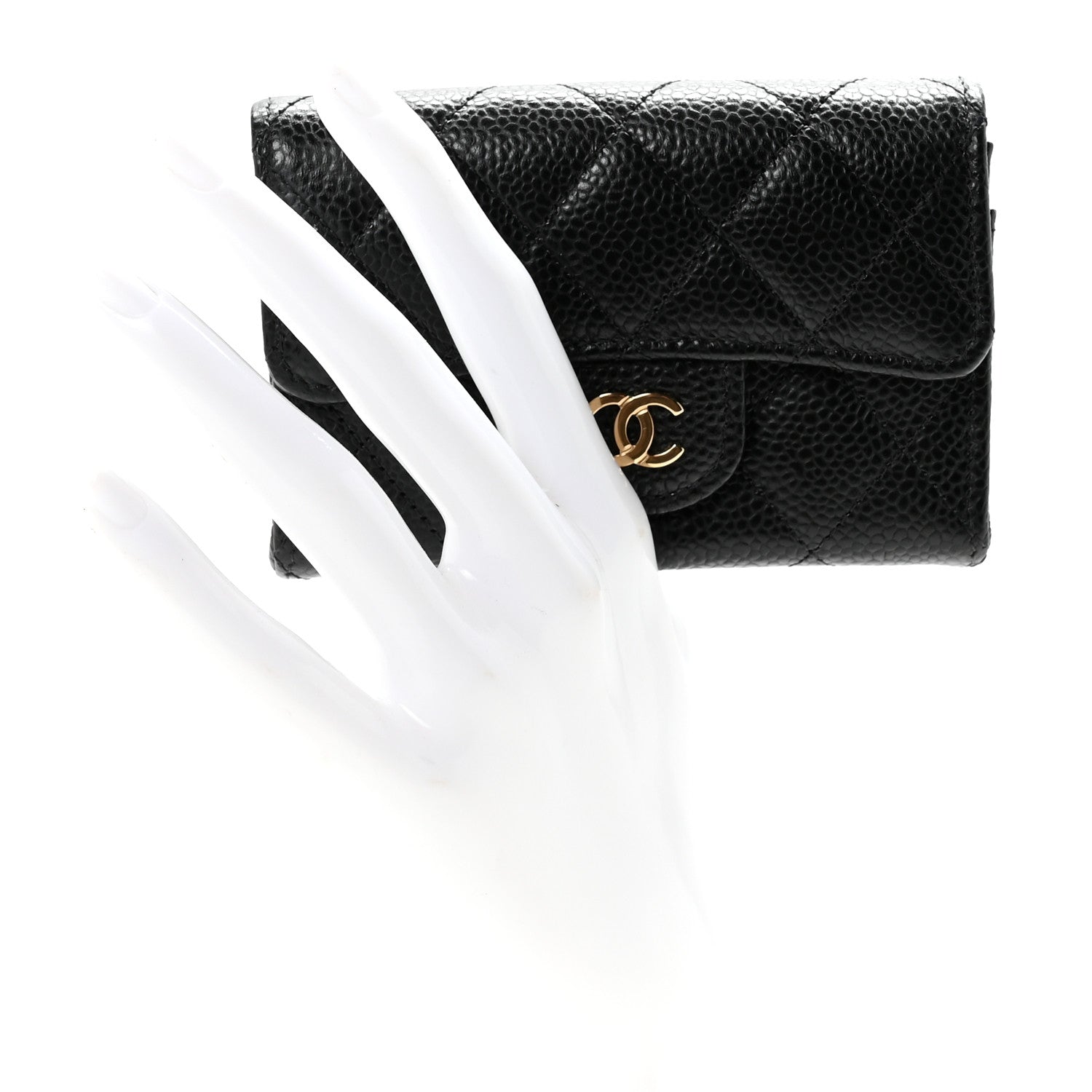 Caviar Quilted Flap Card Holder Wallet Black
