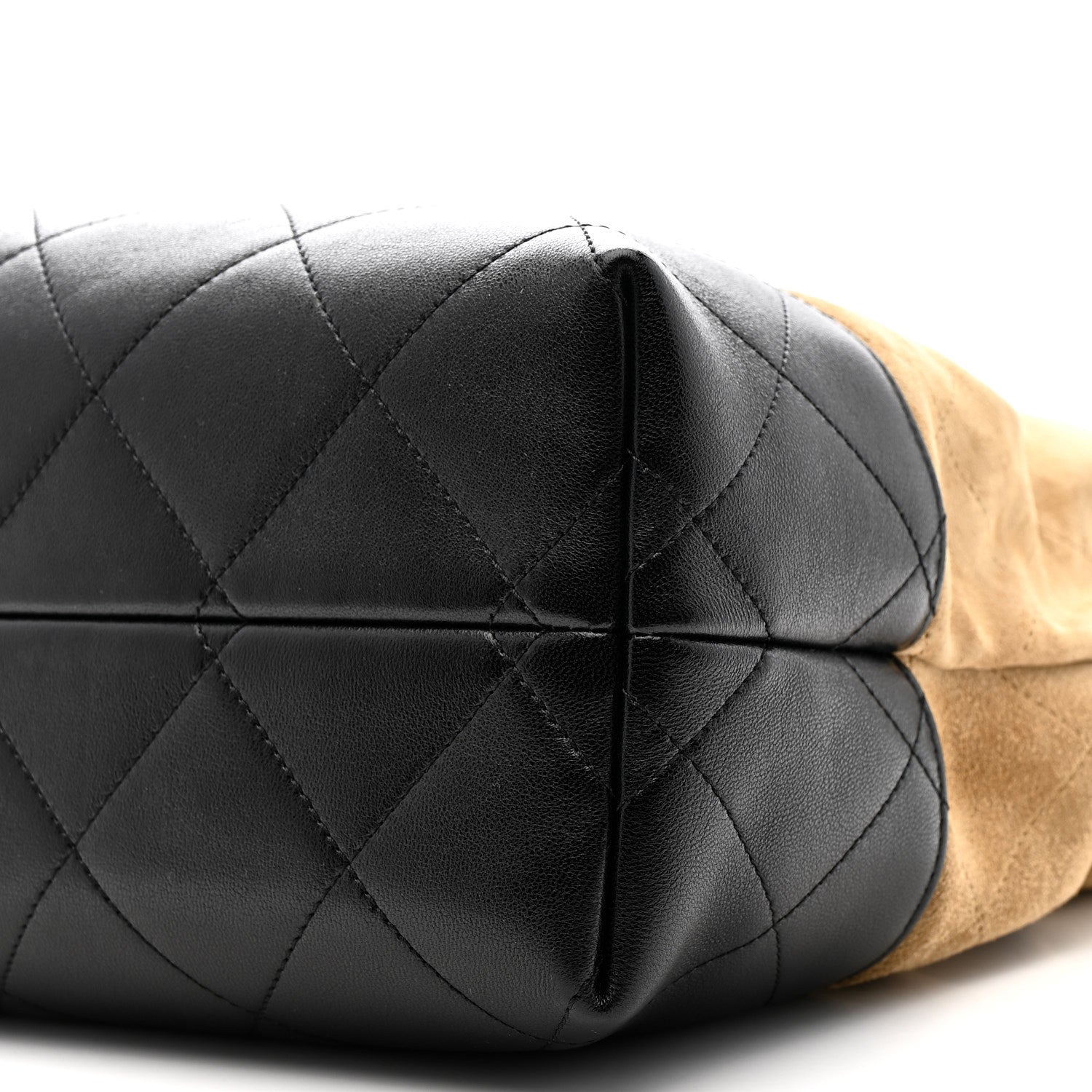 Suede Calfskin Shiny Lambskin Quilted Small Shopping Bag Beige Black