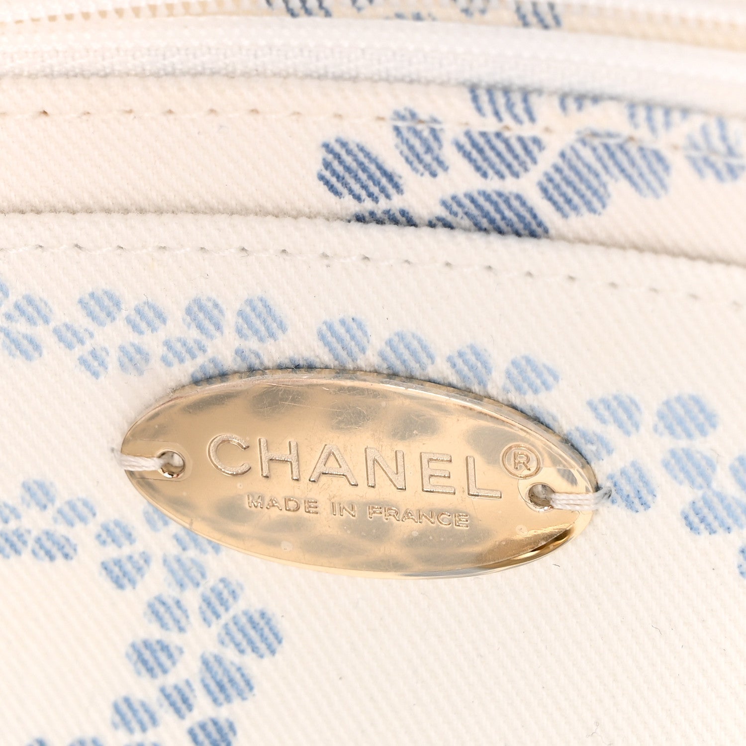 Printed Denim Coco Beach Quilted Small Single Flap Light Blue White