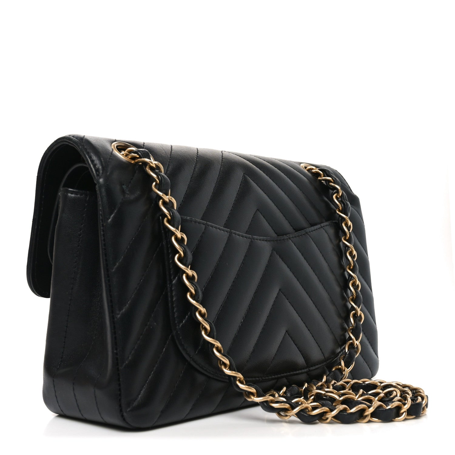 Lambskin Chevron Quilted Small Double Flap Black
