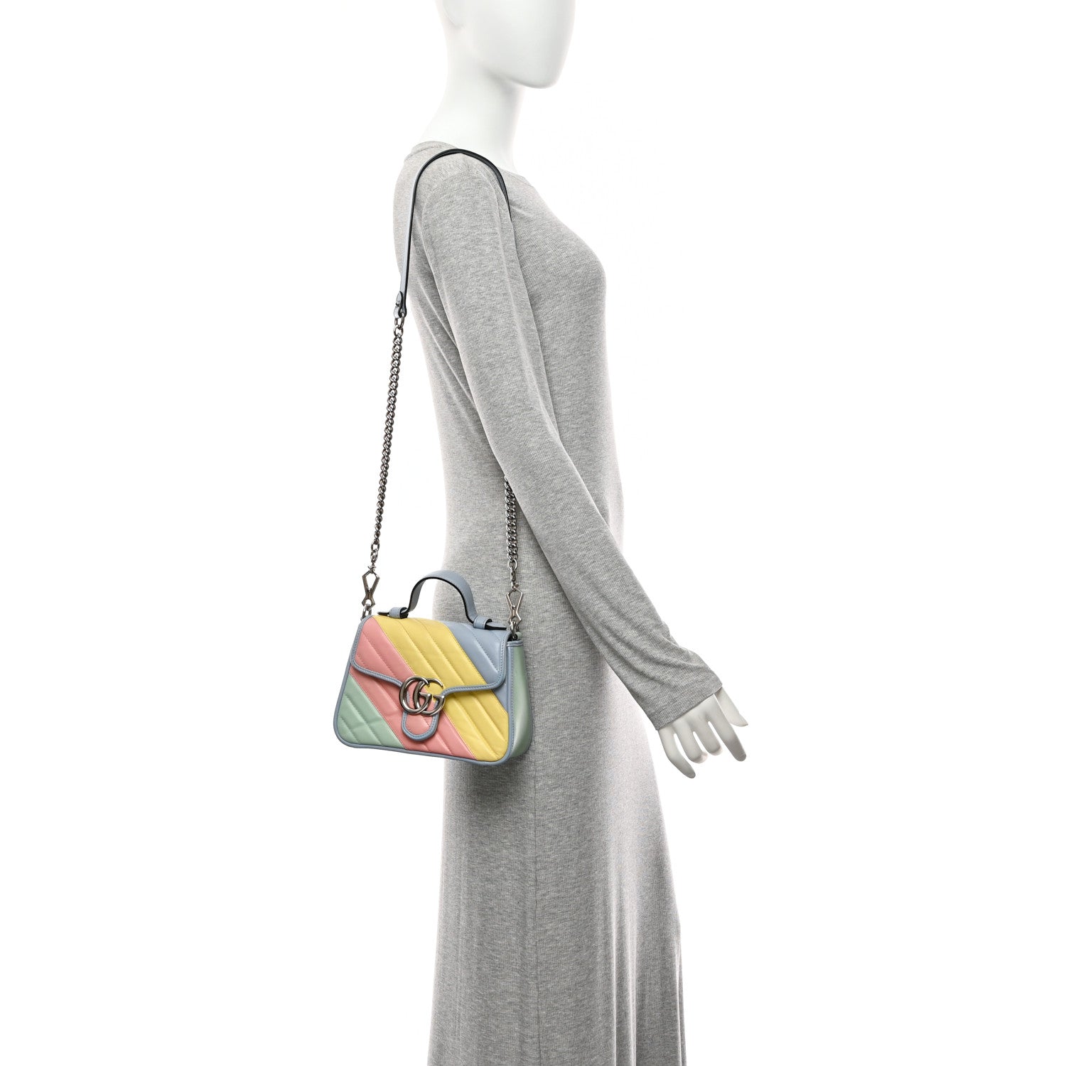 Calfskin Matelasse Diagonal Mini GG Marmont Top Handle Shoulder Bag Multicolor Pastel