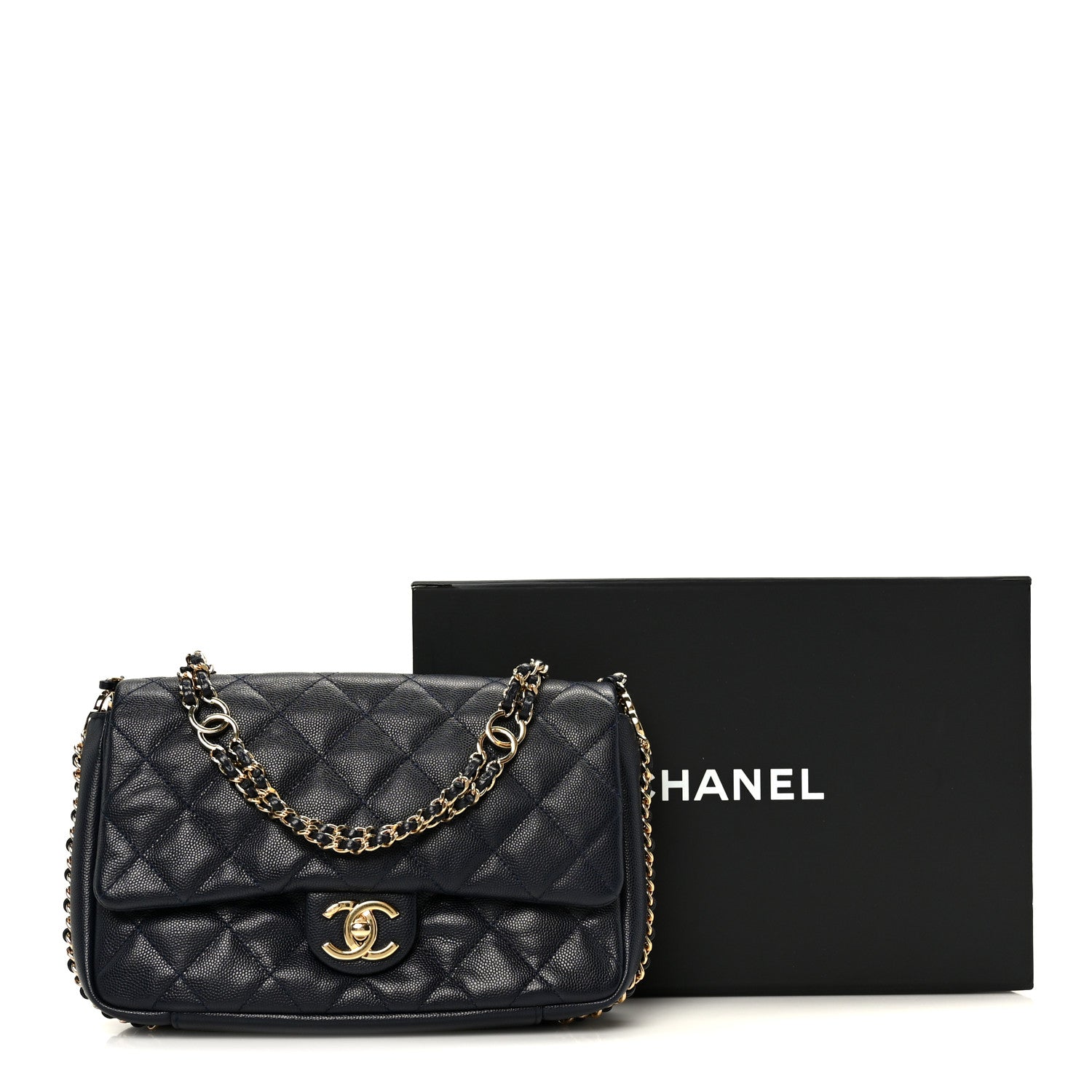 Caviar Quilted Small CC You Flap Navy