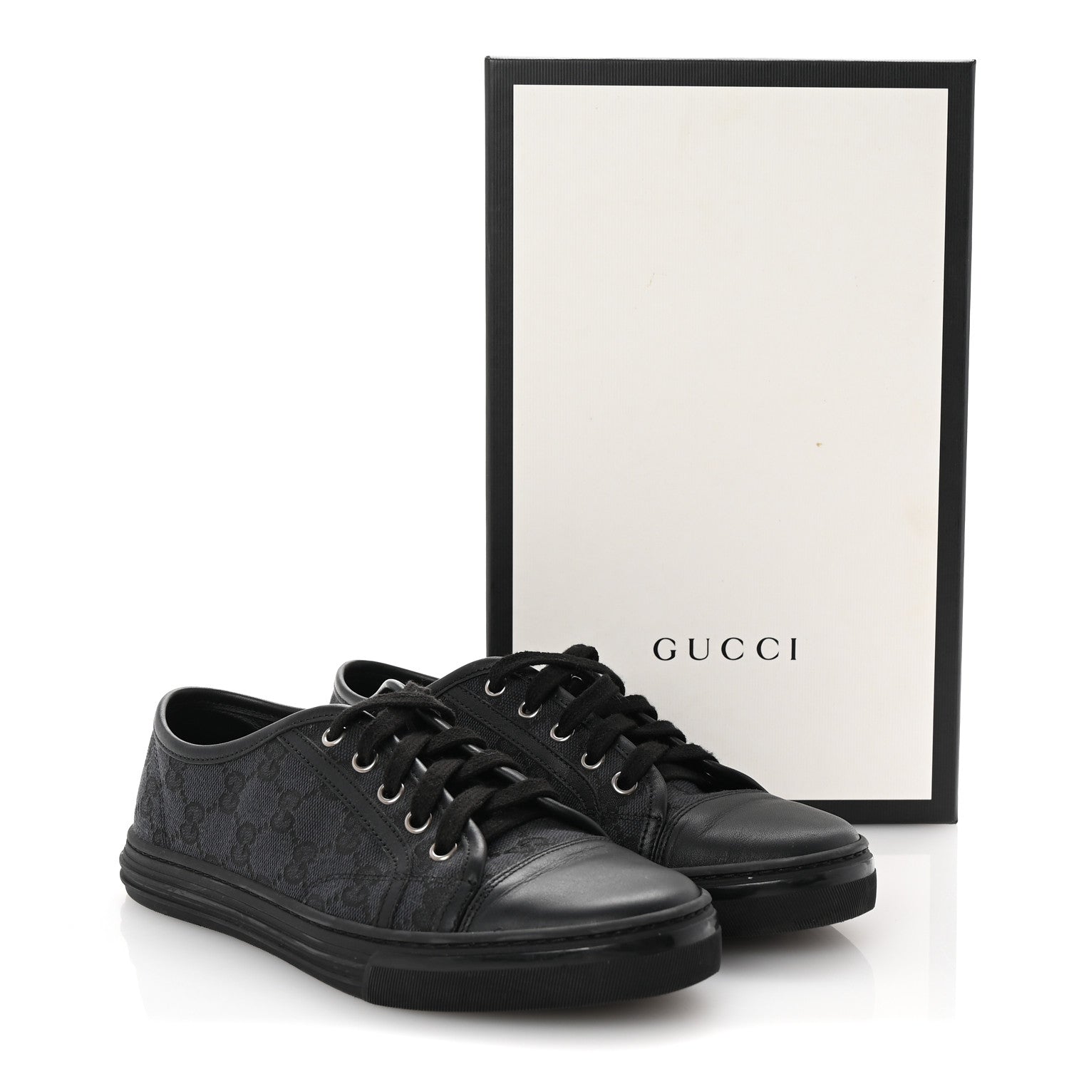 GG Monogram Calfskin Womens Low Top Sneakers 37 Piombo Black