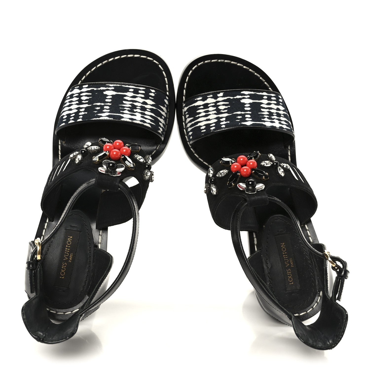 Calfskin Suede Frontpier Ankle Strap Sandals 37 Black