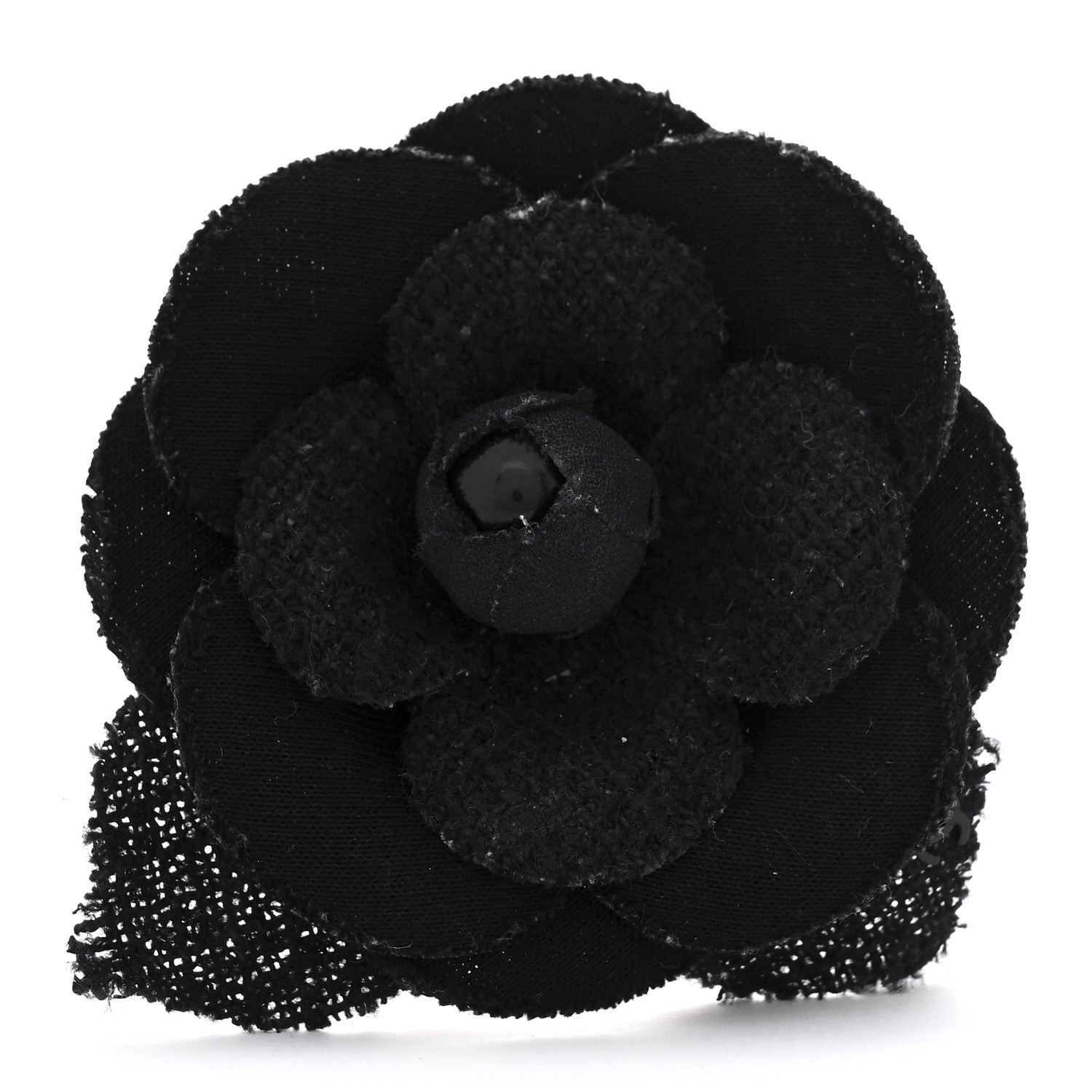 Tweed Camellia Pin Brooch Black