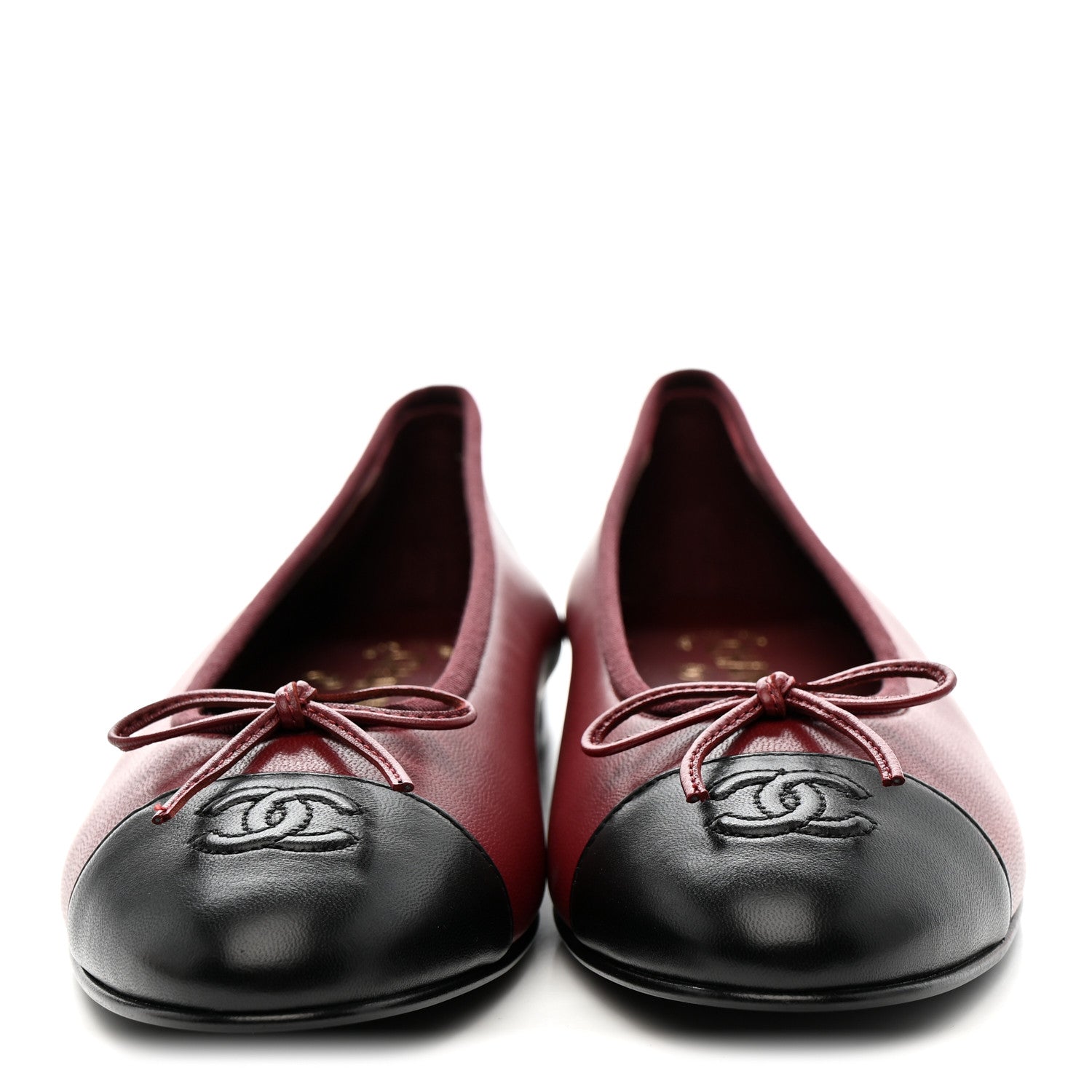 Lambskin Cap Toe CC Ballerina Flats 40 Burgundy Black
