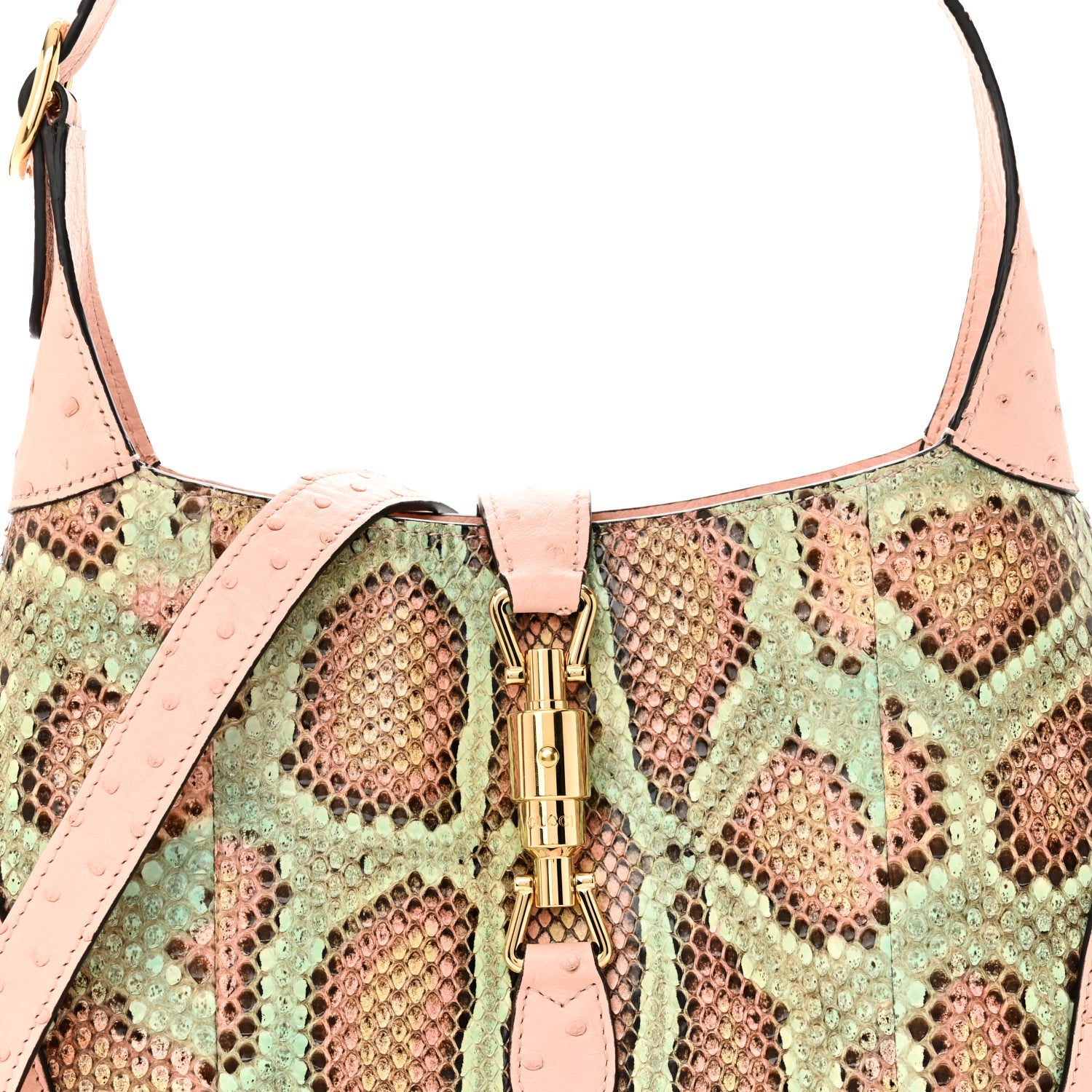 Snakeskin Ostrich Calfskin Small Jackie 1961 Hobo Pink Multicolor