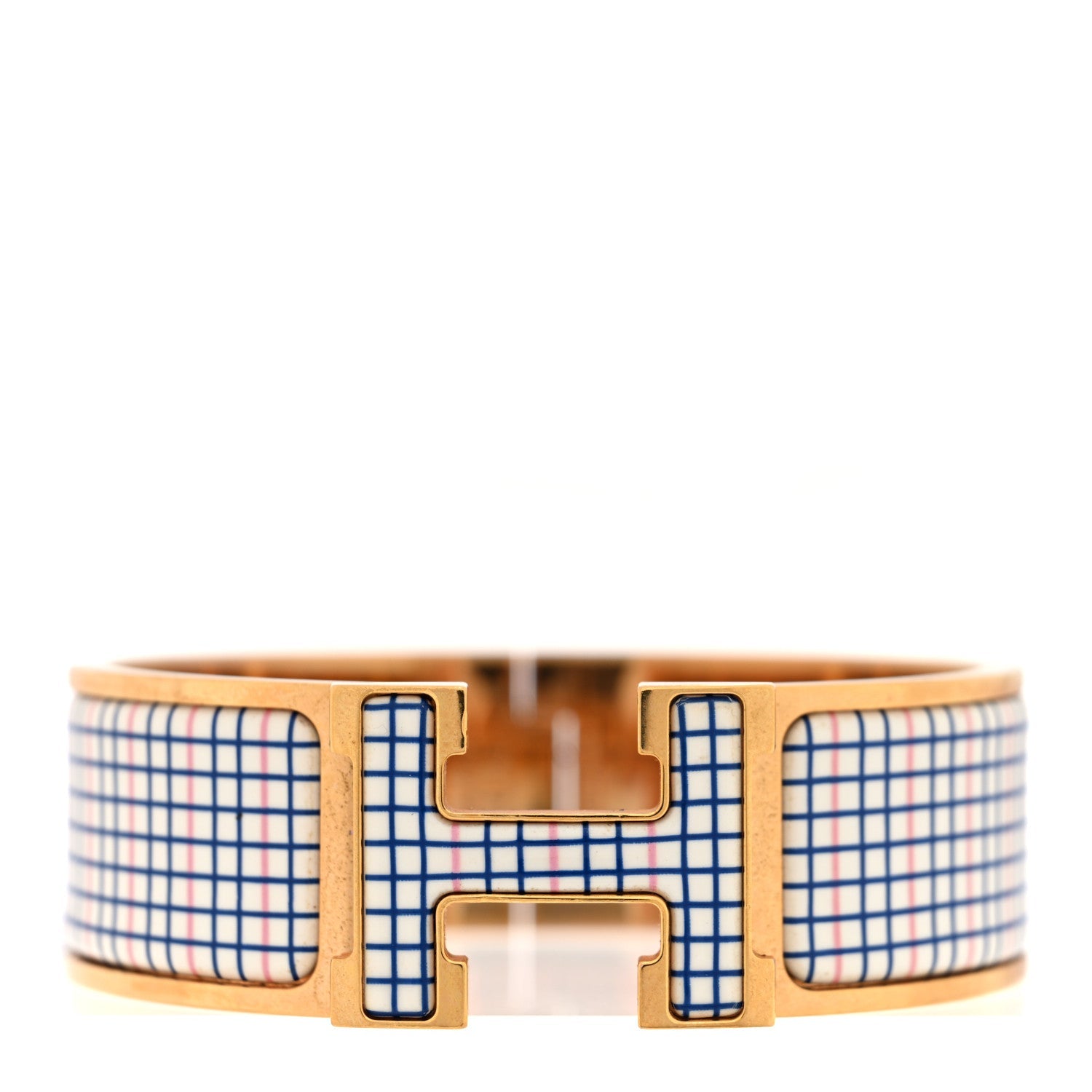 Enamel Wide Clic Clac H Tartan Bracelet PM Pink Delirium