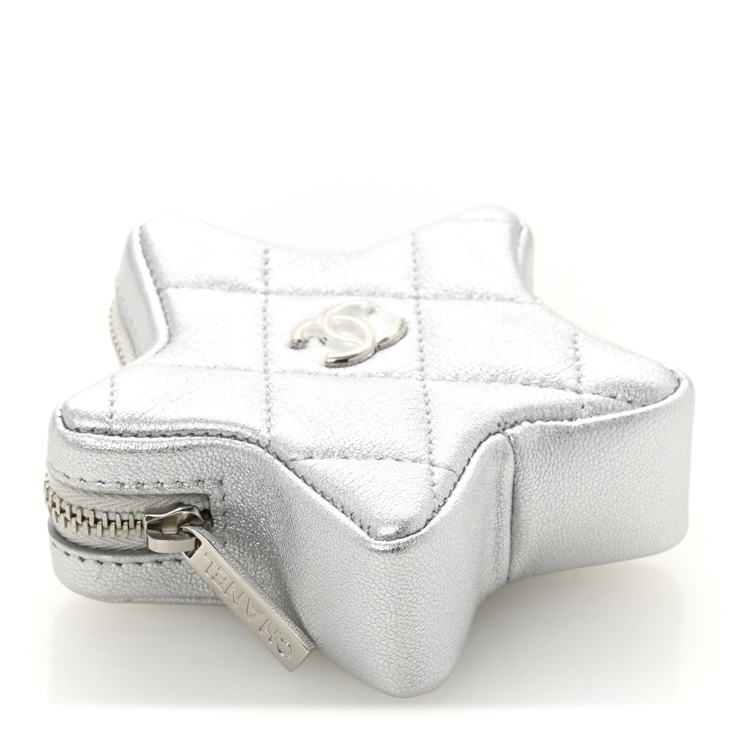 Metallic Lambskin Walk Of Fame Star Clip On Coin Purse Silver