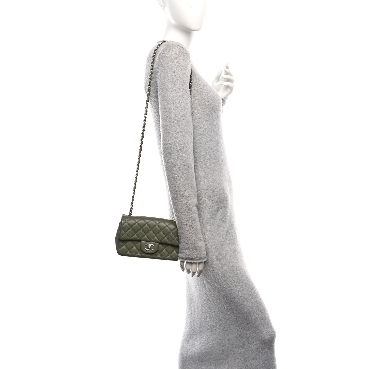 Lambskin Quilted Mini Rectangular Flap Green