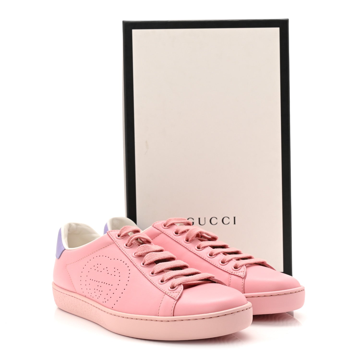 Miro Soft Calfskin Interlocking G Perforated Womens Ace Sneakers 36.5 Wild Rose Lapis