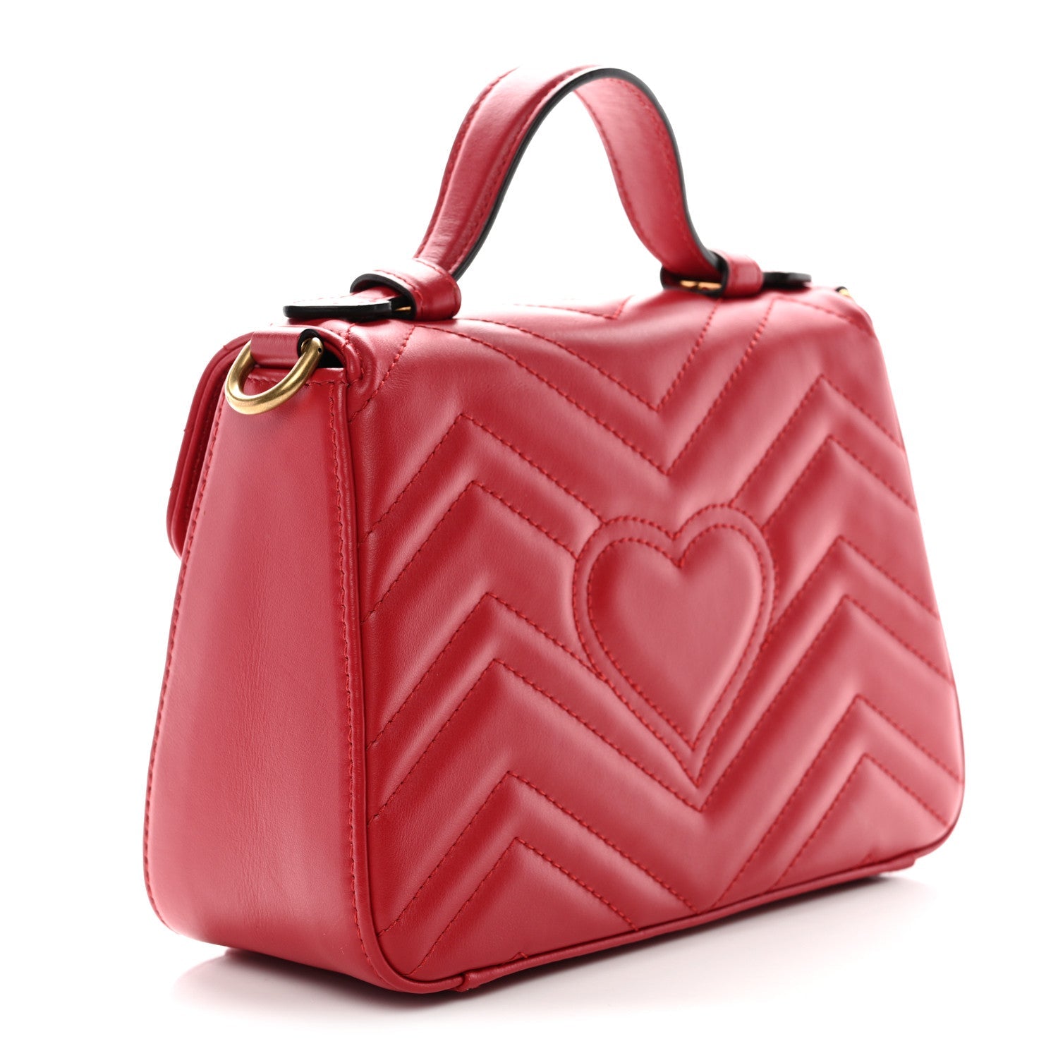 Calfskin Matelasse Mini GG Marmont Top Handle Shoulder Bag Hibiscus Red