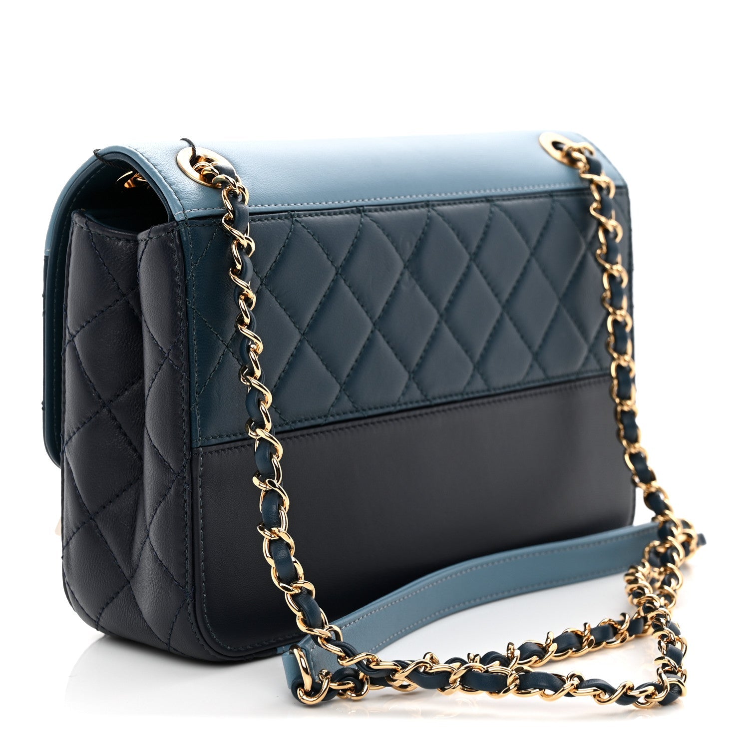 Lambskin Calfskin Quilted Shoulder Flap Bag Dark Blue Light Blue