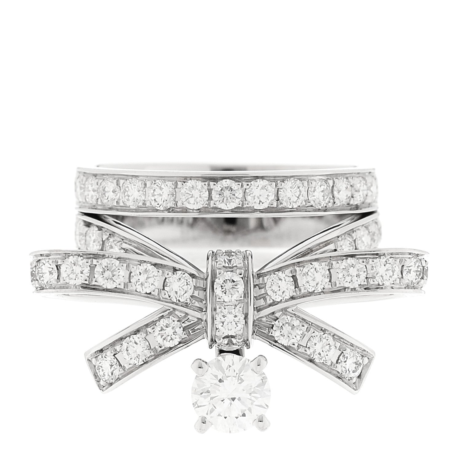 18K White Gold Diamond Ruban Suspended Solitaire Ring 49 5