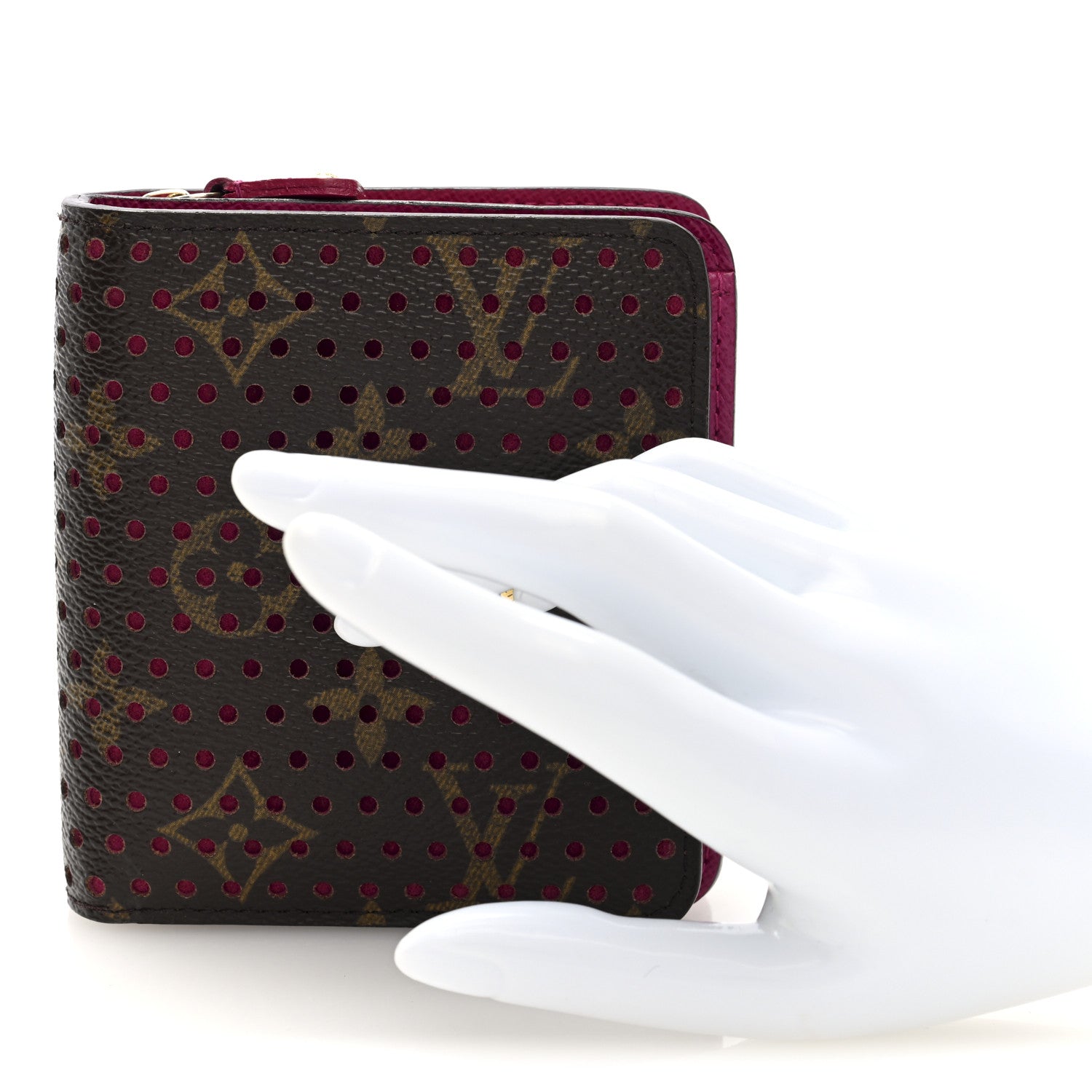 Monogram Perforated Compact Zipped Wallet Fuchsia