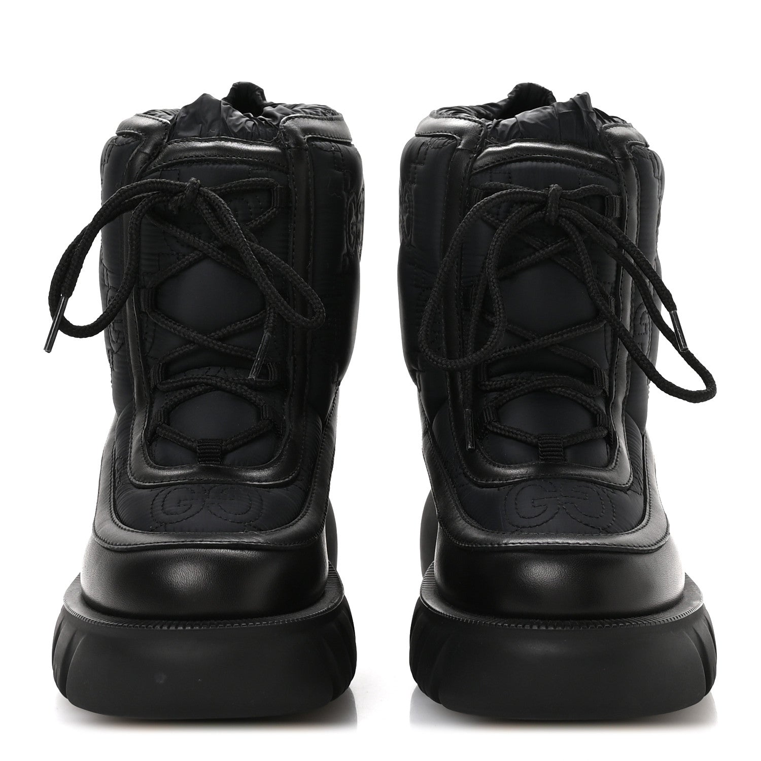 Nylon Calfskin GG Matelasse Lace Up Platform Ankle Boots 37 Black