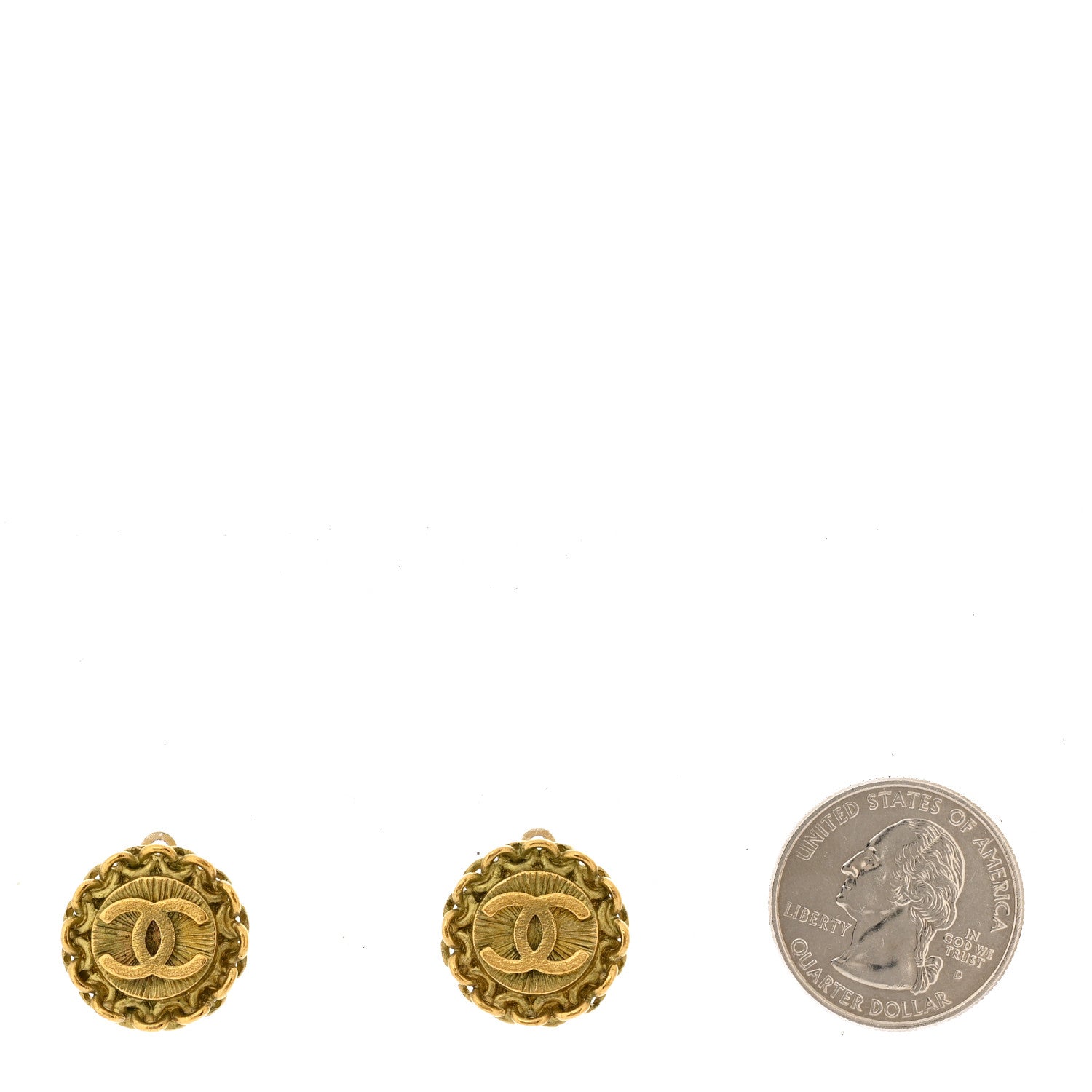 Round CC Clip On Earrings Gold