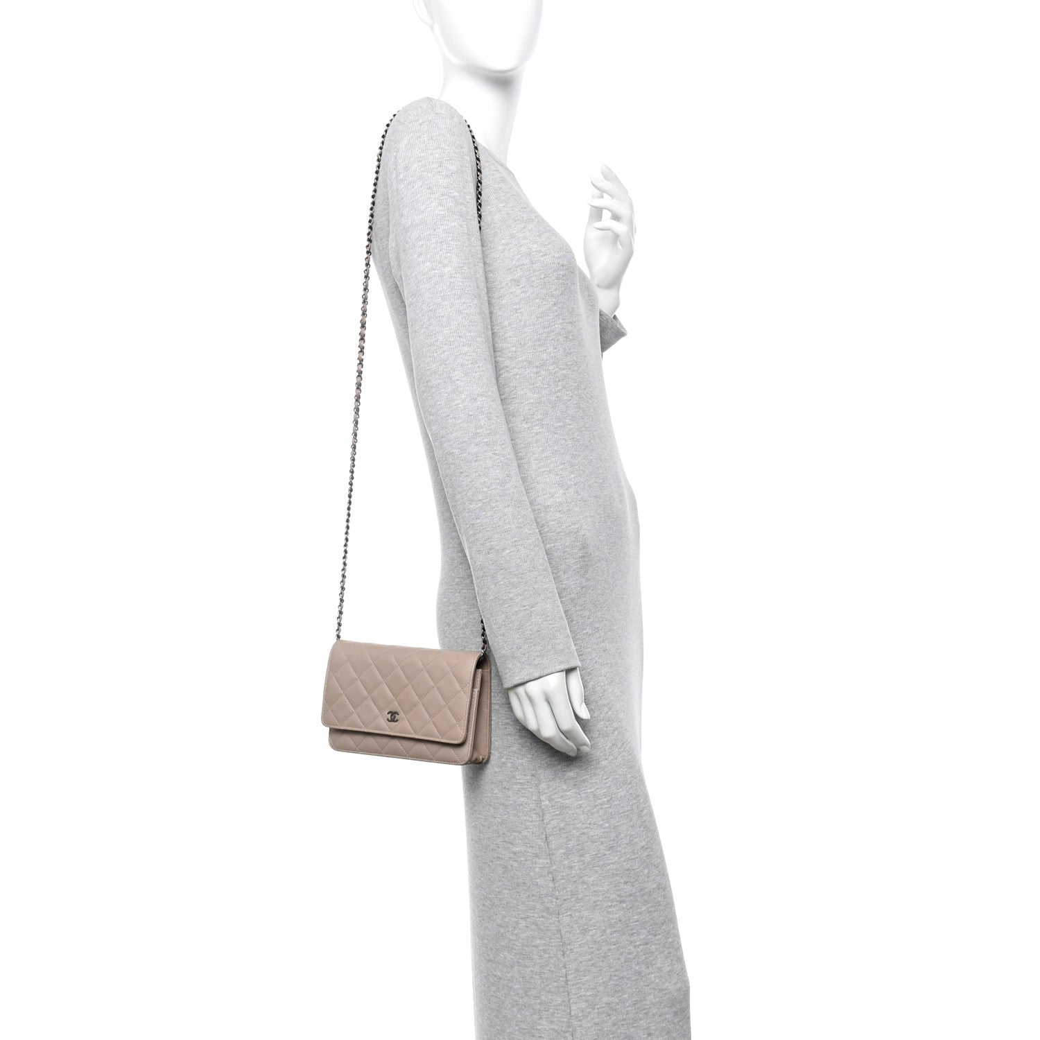 Caviar Quilted Wallet On Chain WOC Beige