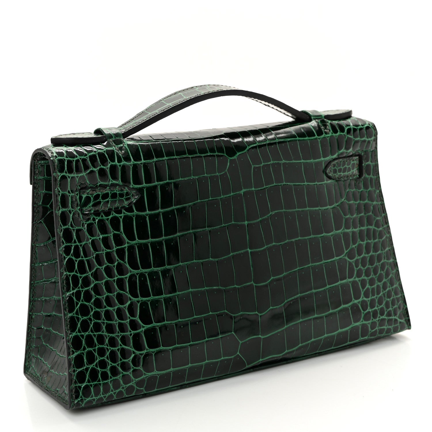 Shiny Porosus Crocodile Kelly Pochette Vert Cypress