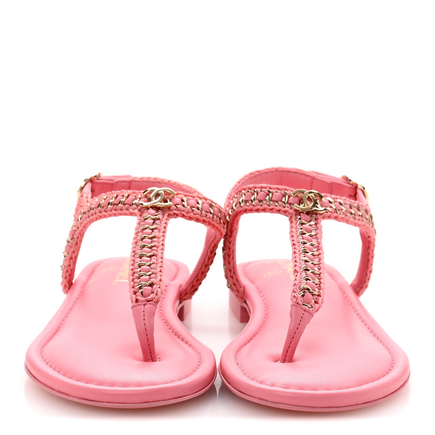Lambskin Embroidered CC Thong Sandals 37 Pink