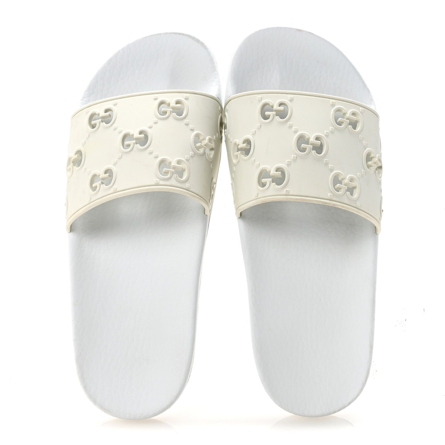 Rubber GG Monogram Perforated Womens Slide Sandals 38 Great White
