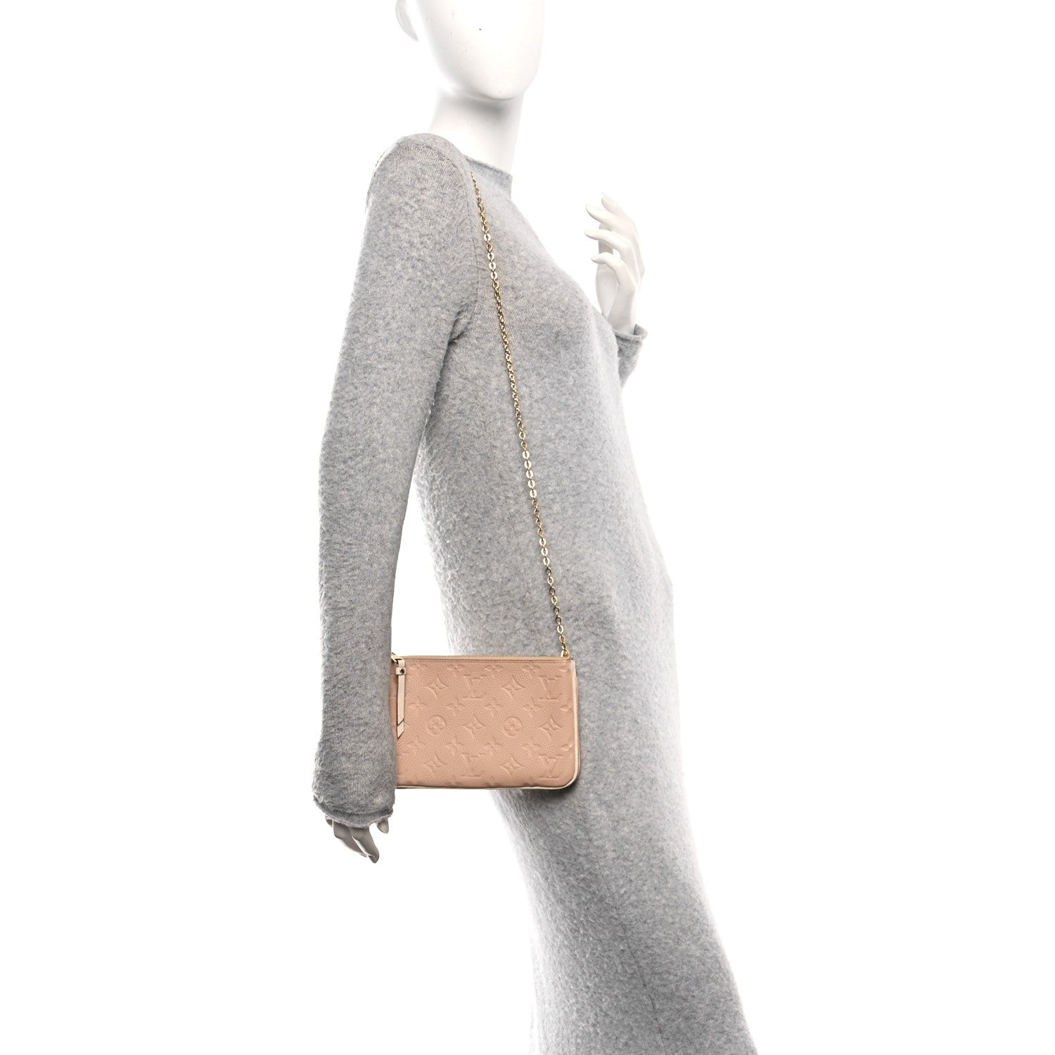 Empreinte Double Zip Pochette Beige Rose Creme