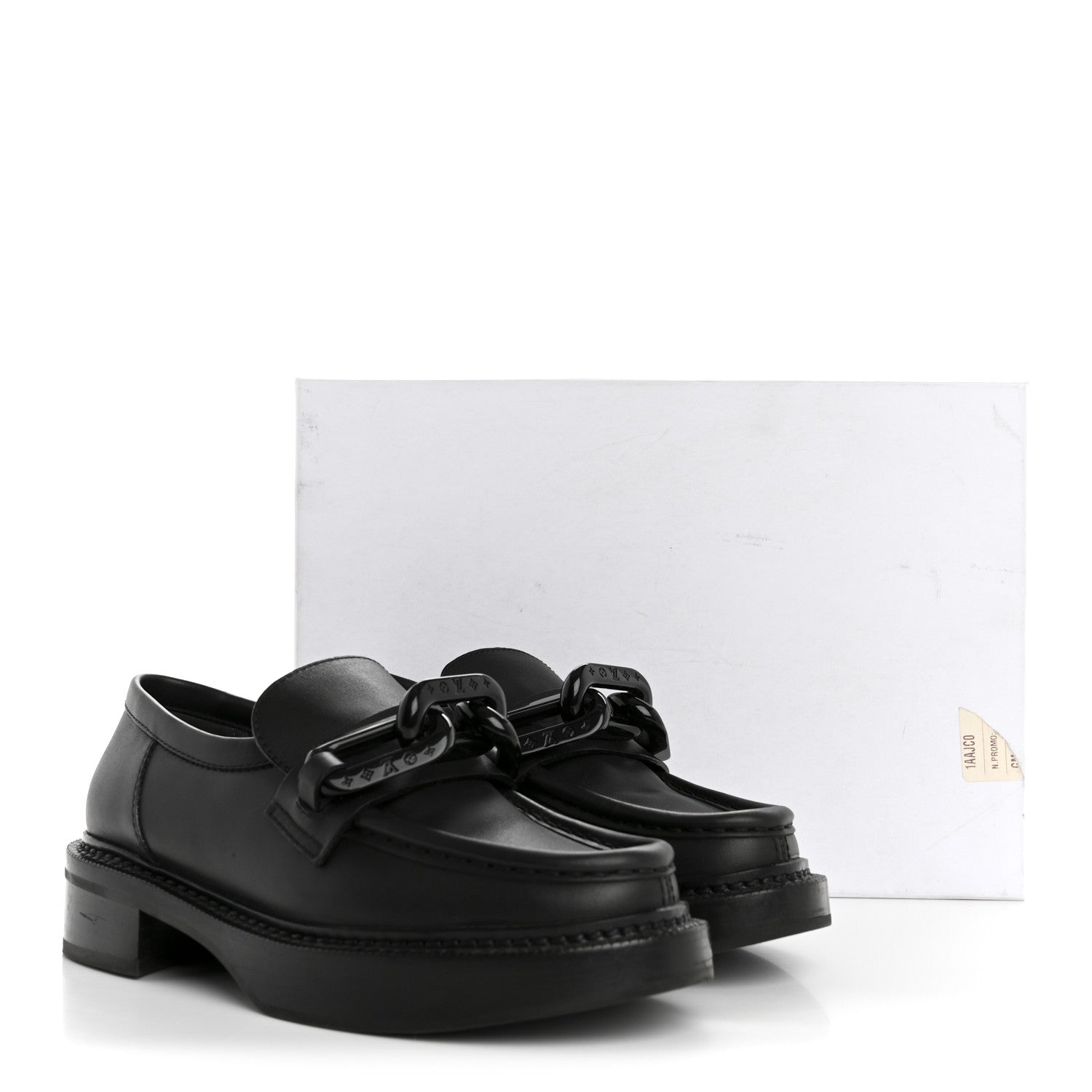 Calfskin Oversized Chain Academy Loafers 35 Black