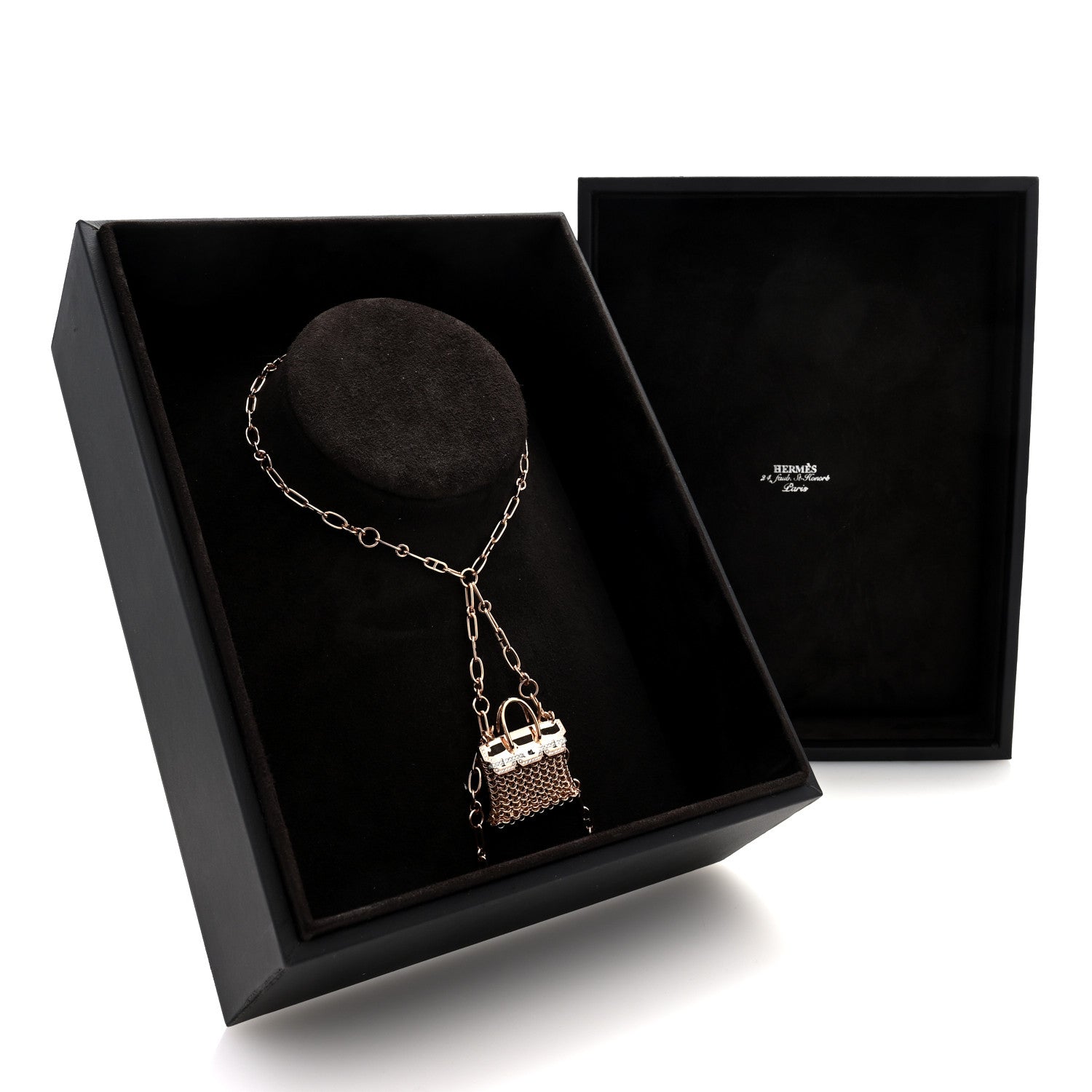 18K Rose White Gold Diamond Precieux Birkin Long Necklace