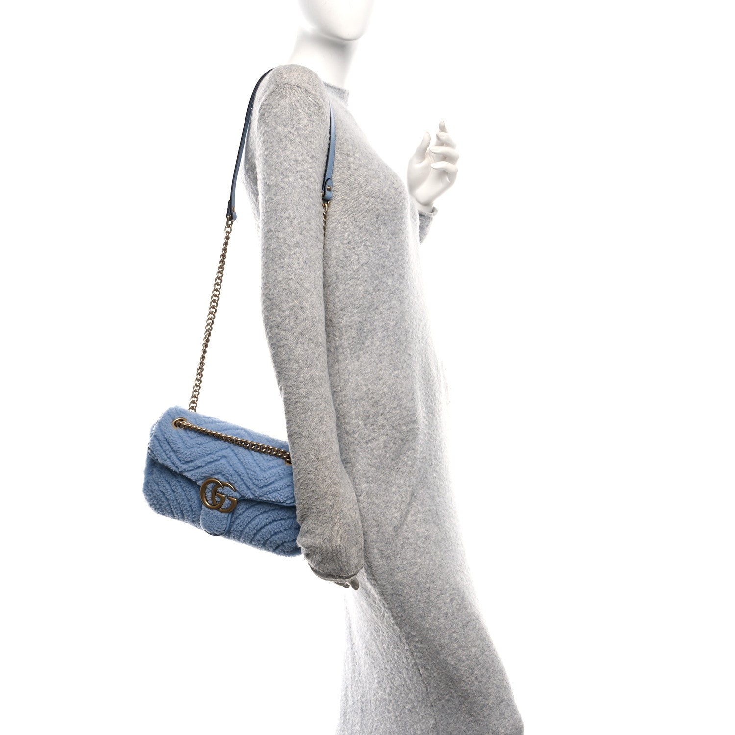 Merino Wool Matelasse Small GG Marmont Shoulder Bag Cadet Blue