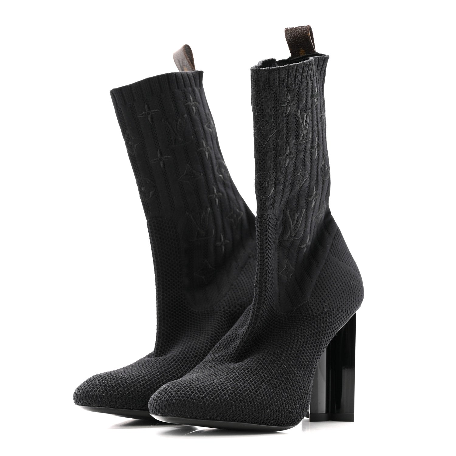 Monogram Stretch Fabric Silhouette Ankle Boots 37 Black