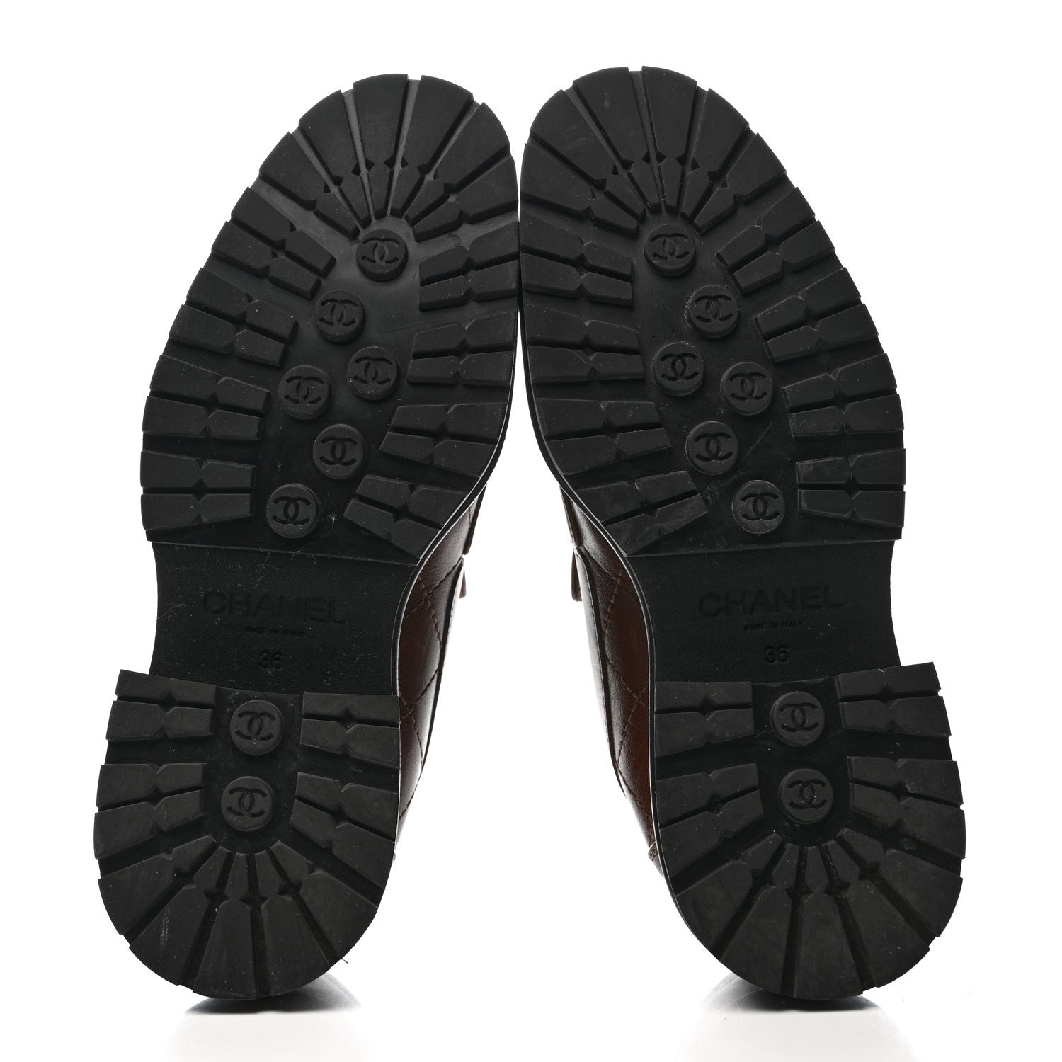 Calfskin Quilted CC Mocassin Loafers 36 Brown