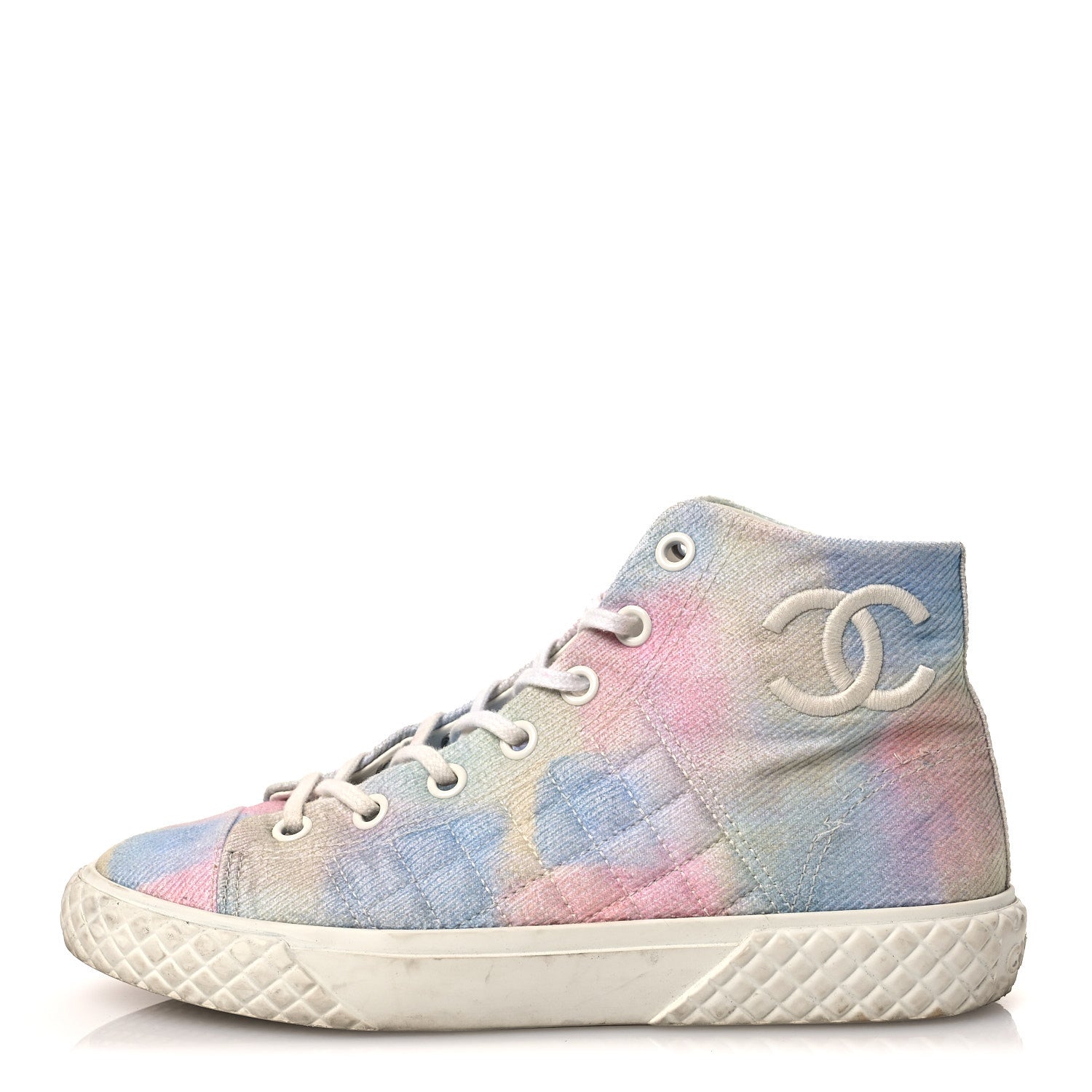 Printed Fabric High Top CC Sneakers 39 Green Pink Blue White