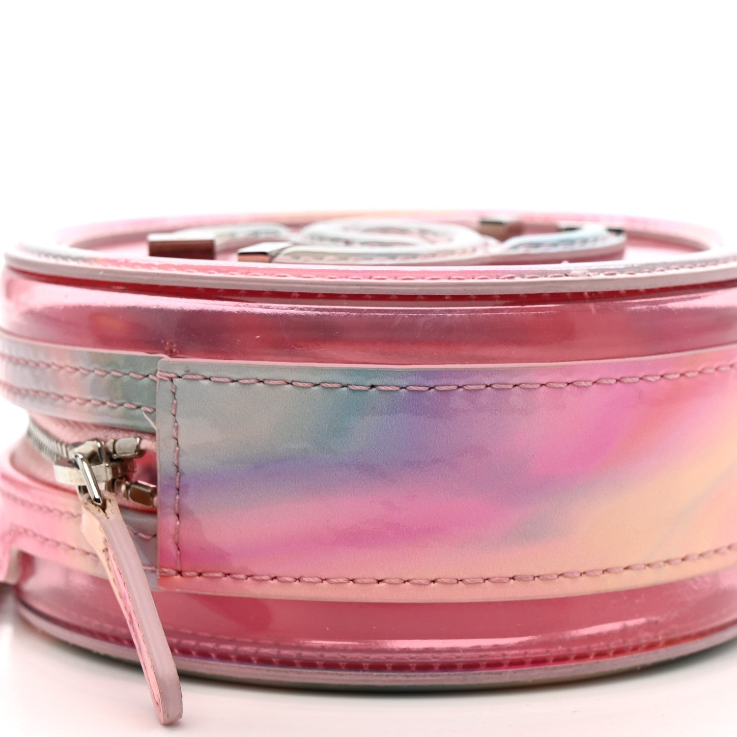 PVC Lambskin Filigree Round Clutch With Chain Pink