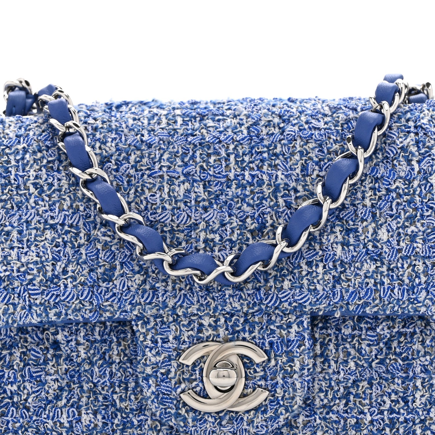 Tweed Quilted Mini Rectangular Flap Blue White