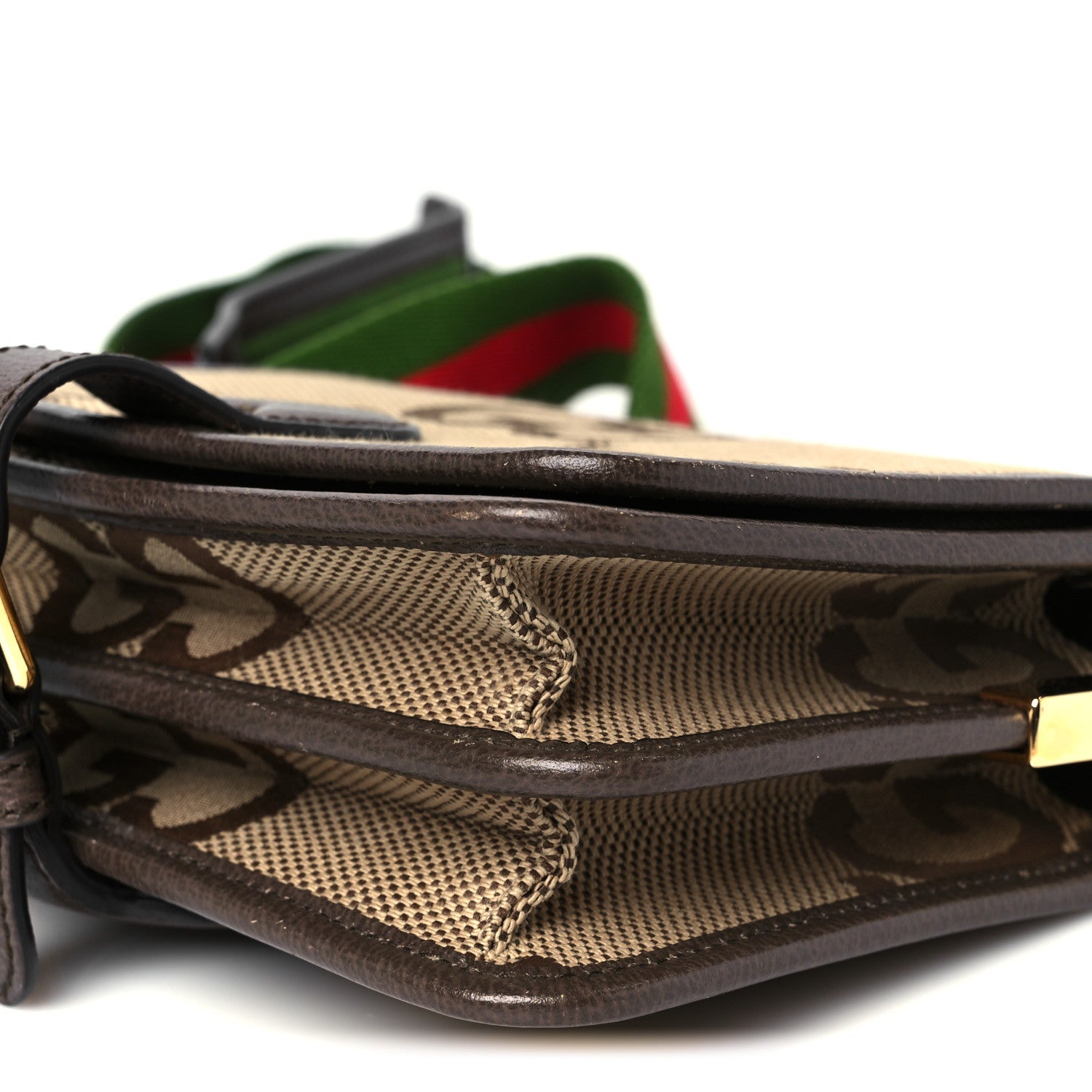 Monogram Jumbo GG Textured Dollar Calfskin Web Flap Messenger Bag Beige Ebony New Acero