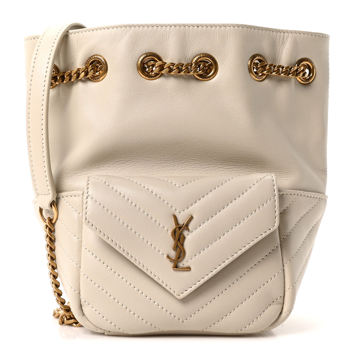 Lambskin Matelasse Monogram Joe Nano Bucket Bag Crema Soft