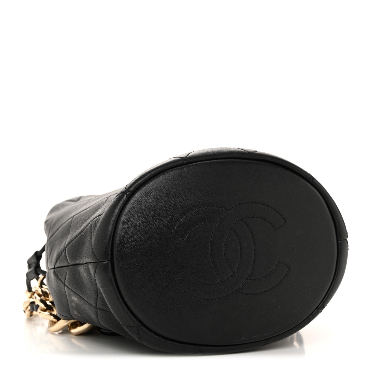 Lambskin Quilted Resin Bi-Color Chain Bucket Bag Black