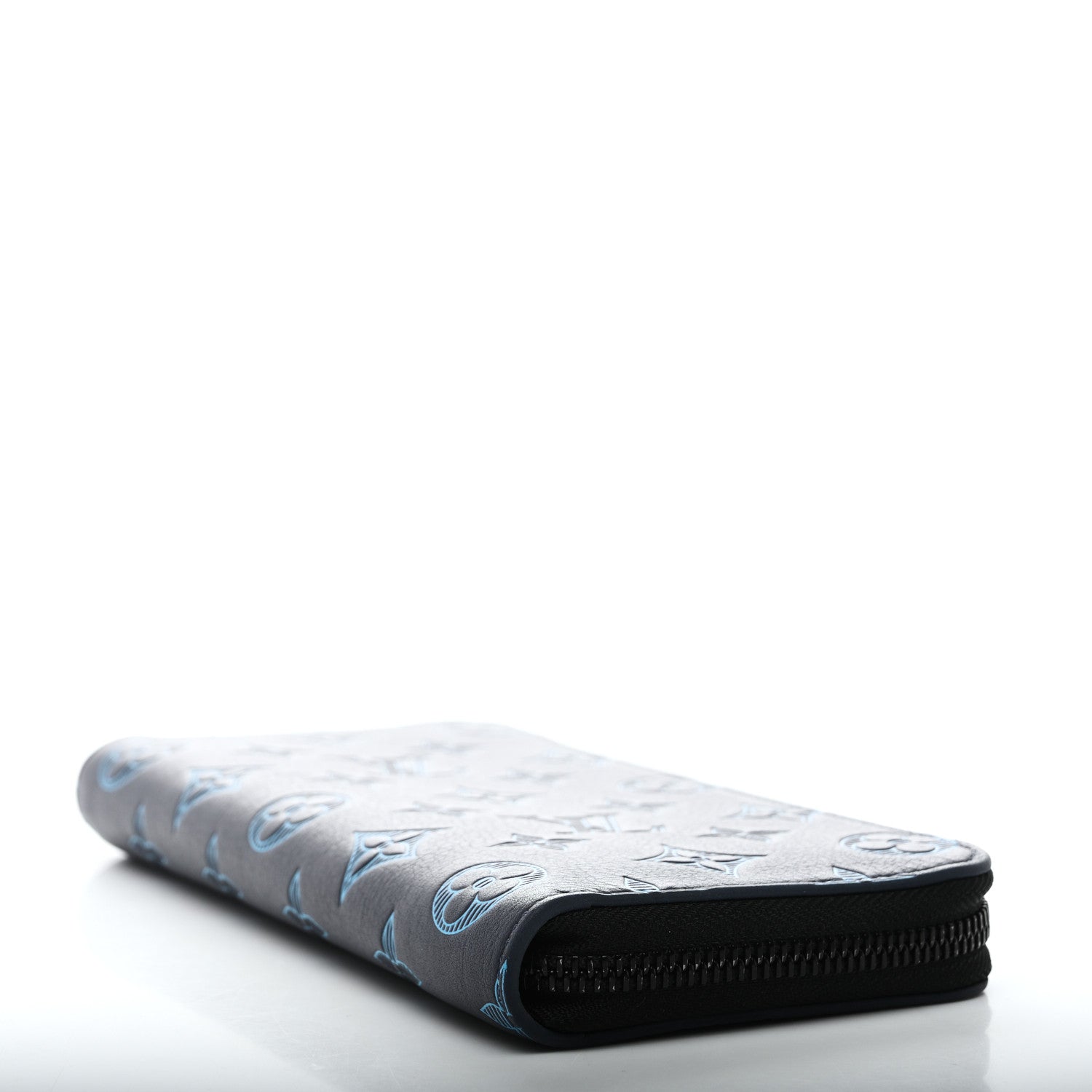 Calfskin Monogram Shadow Vertical Zippy Wallet Blue