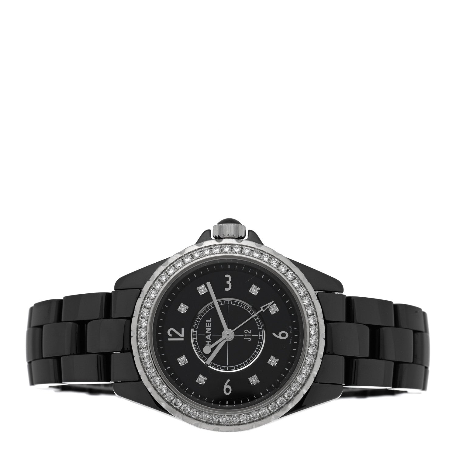 Stainless Steel Ceramic Diamond Bezel 33mm J12 Quartz Watch Black