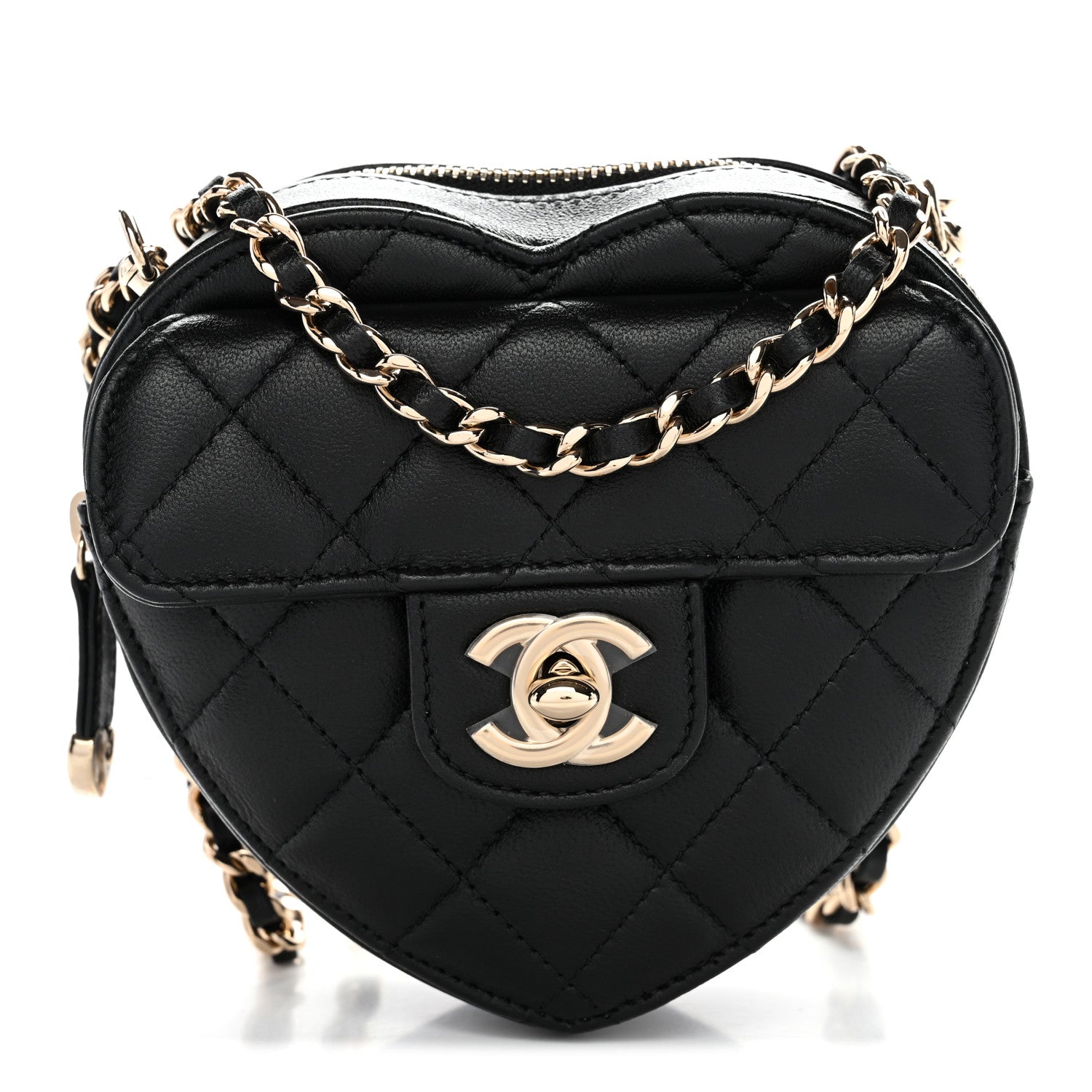 Lambskin Quilted CC In Love Heart Clutch With Chain Black