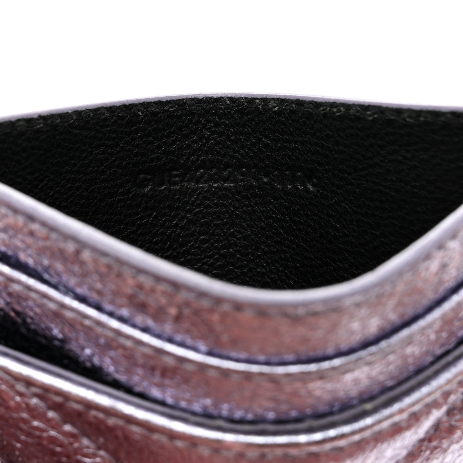Metallic Crackled Calfskin Matelasse Chevron Monogram Credit Card Case Silver