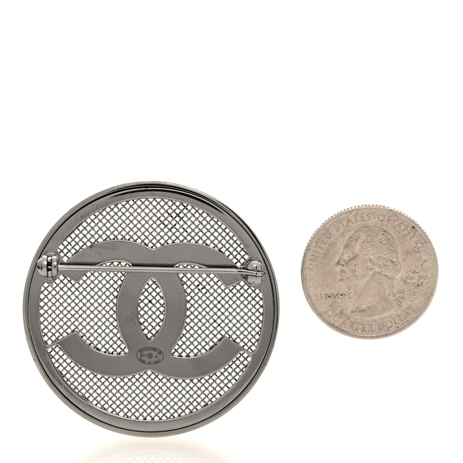 Mesh Circle CC Brooch Silver