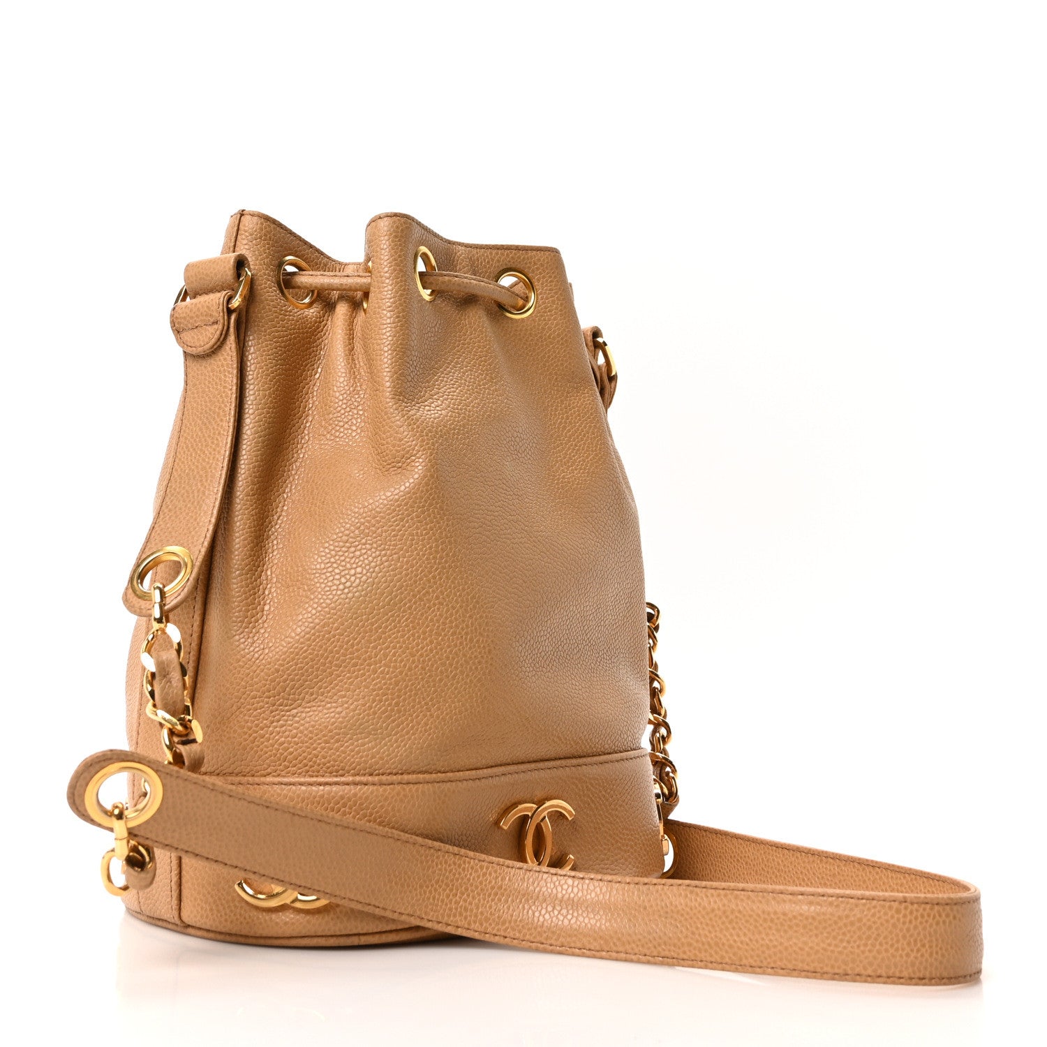 Caviar CC Drawstring Shoulder Bag Beige