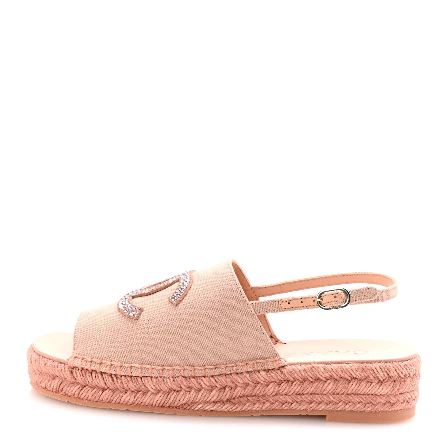 Canvas Strass CC Espadrille Slingback Sandals 38 Pink