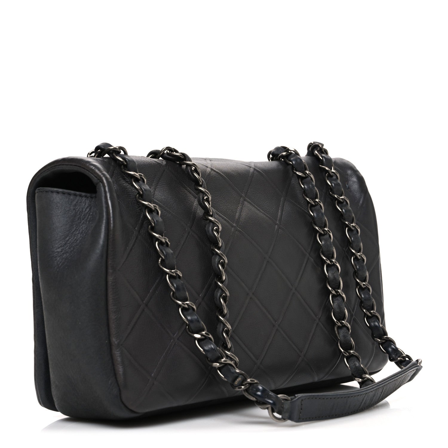 Calfskin Diamond Embossed Medium New Chic Flap Dark Grey