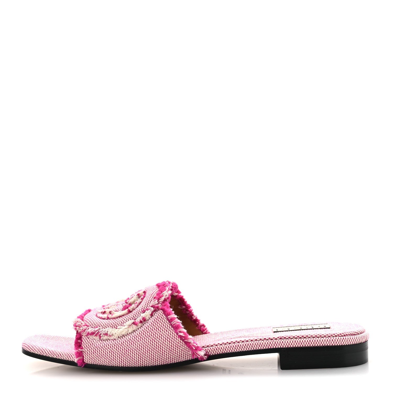 Fringed Canvas Interlocking G Cut Out Slide Sandals 41 Princess Fuxia Natural