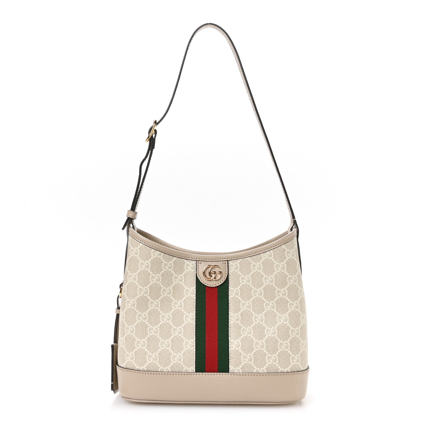 GG Supreme Monogram Textured Dollar Calfskin Web Small Ophidia Bucket Shoulder Bag Beige Mystic White Oatmeal