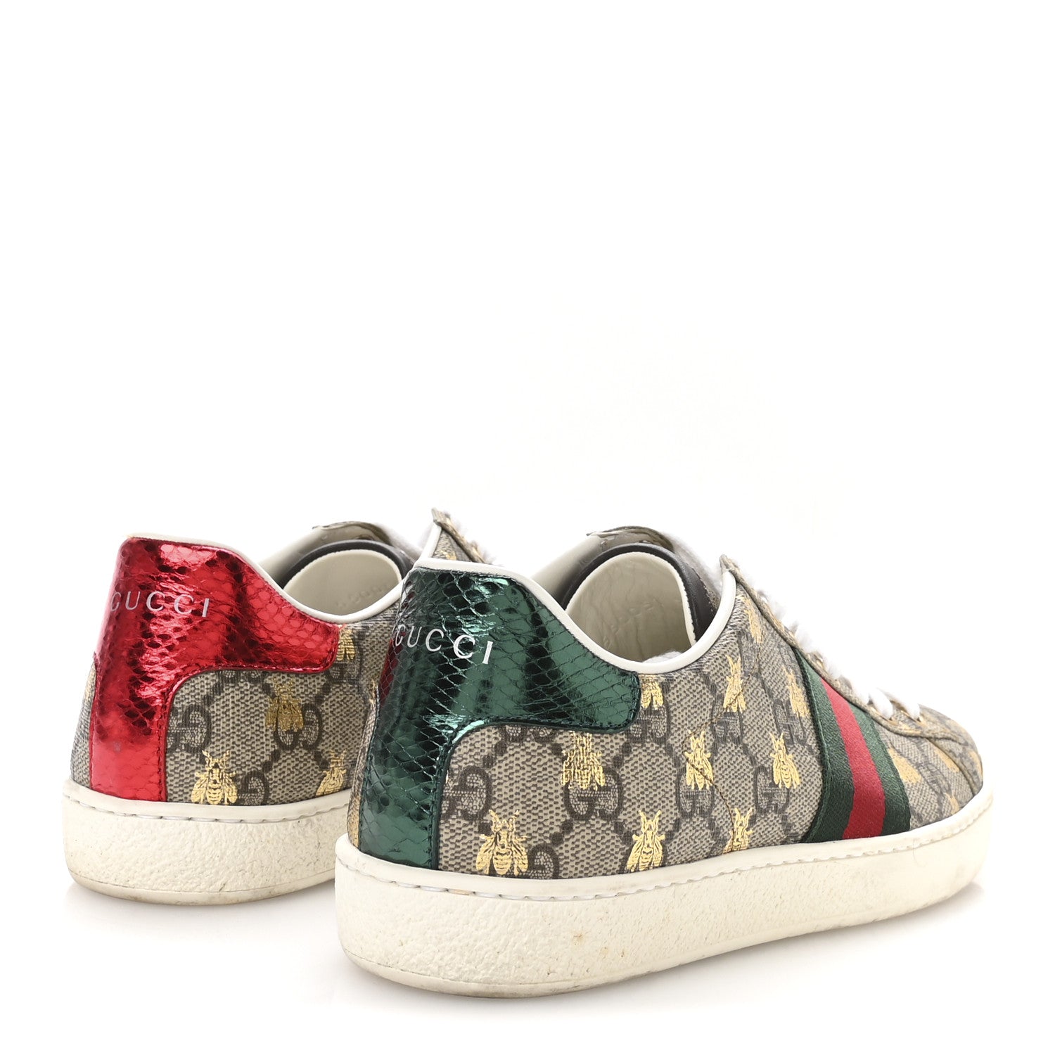 GG Supreme Monogram Bees Ayers Web Womens Ace Sneakers 36.5 Beige Oro Green Red
