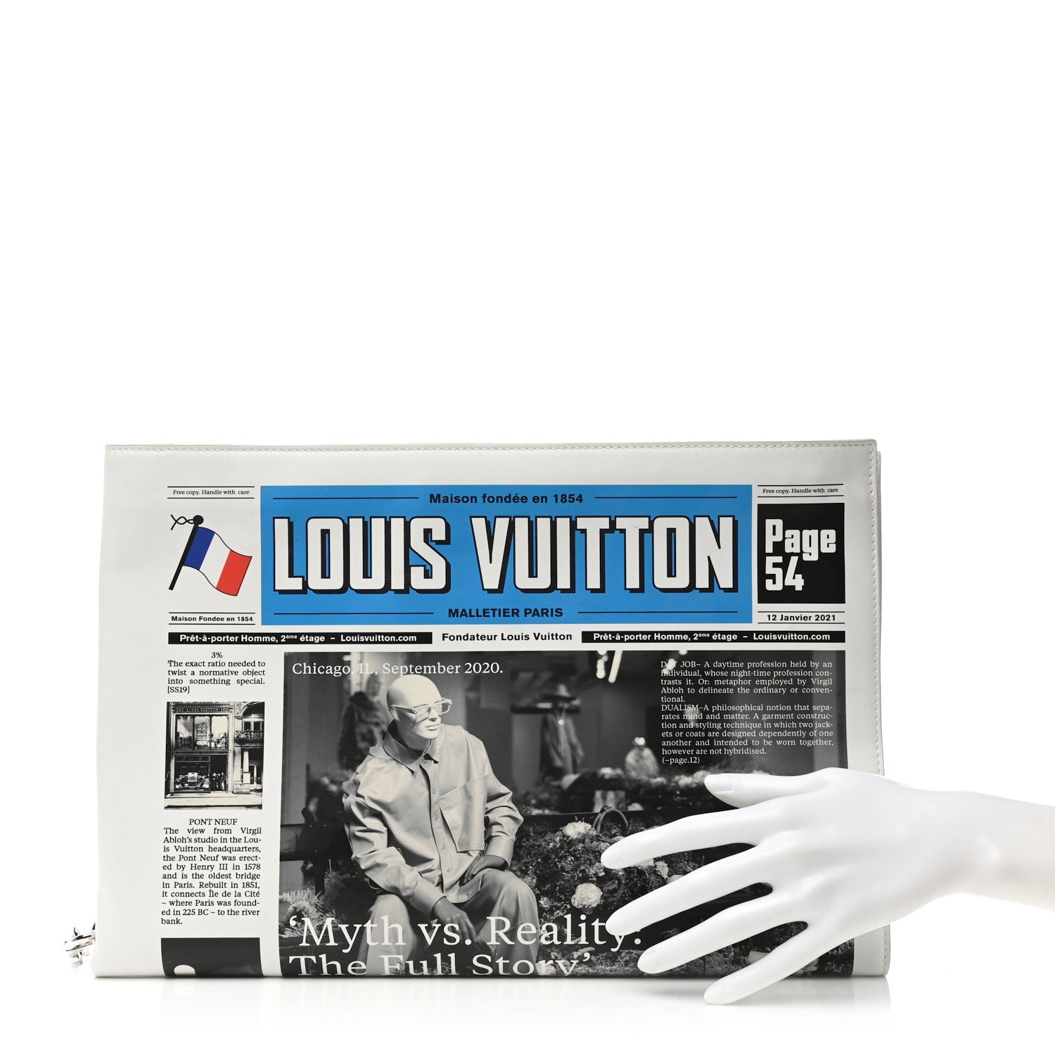 Calfskin Newspaper Print Pouch