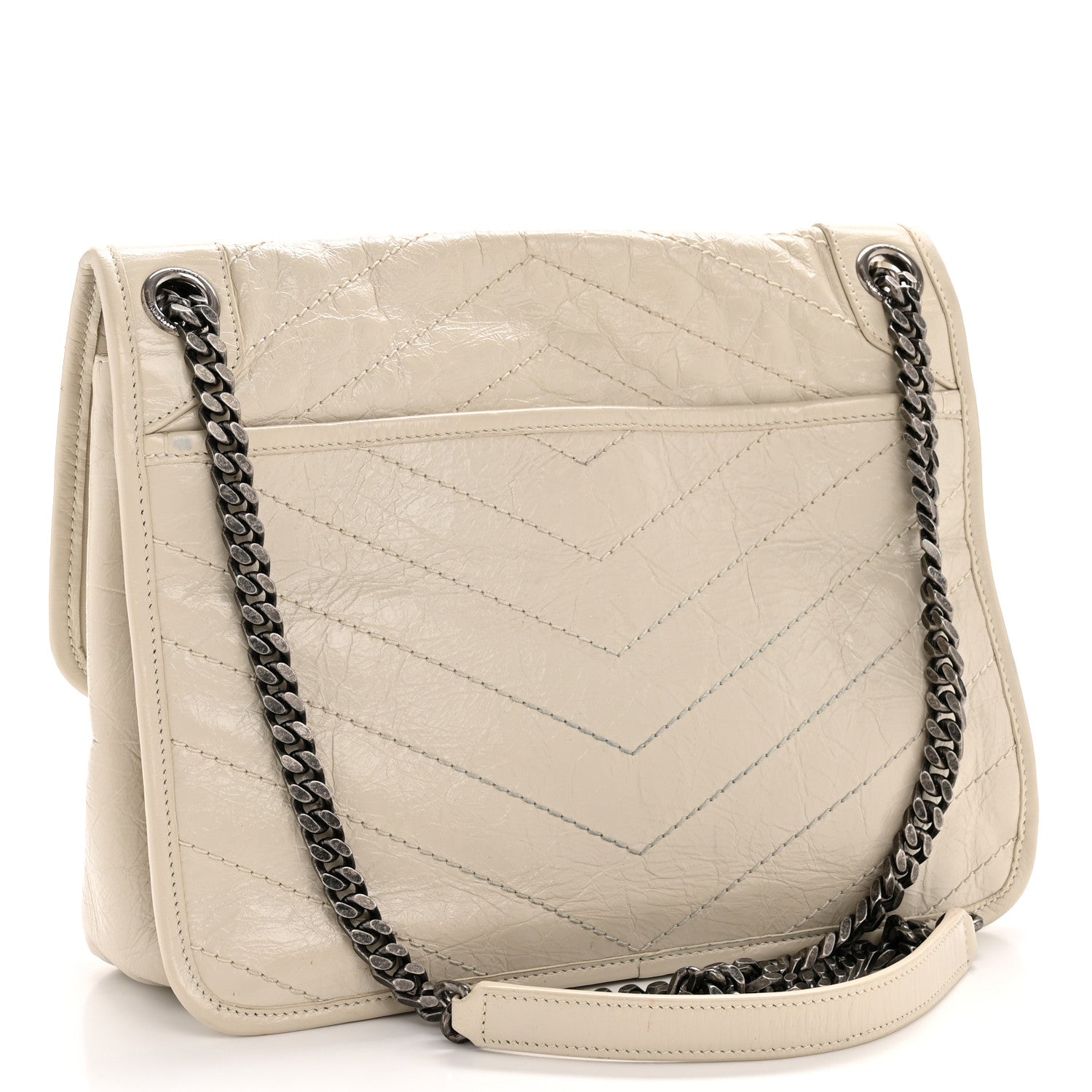 Crinkled Calfskin Matelasse Monogram Medium Niki Chain Satchel Crema Soft